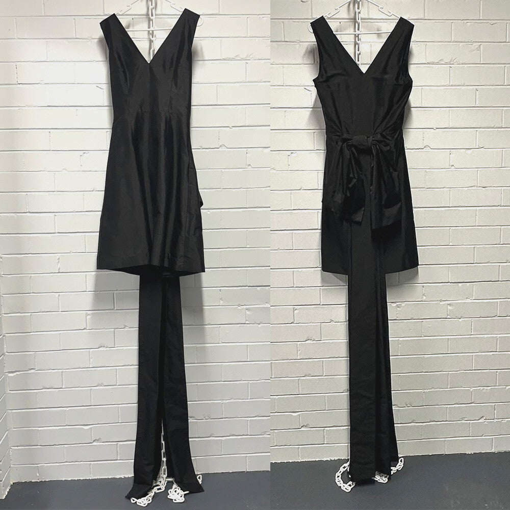 VINTAGE Silk Dress Size M 10AU 6US LBD Size Black Bow Mini Dress showstopper