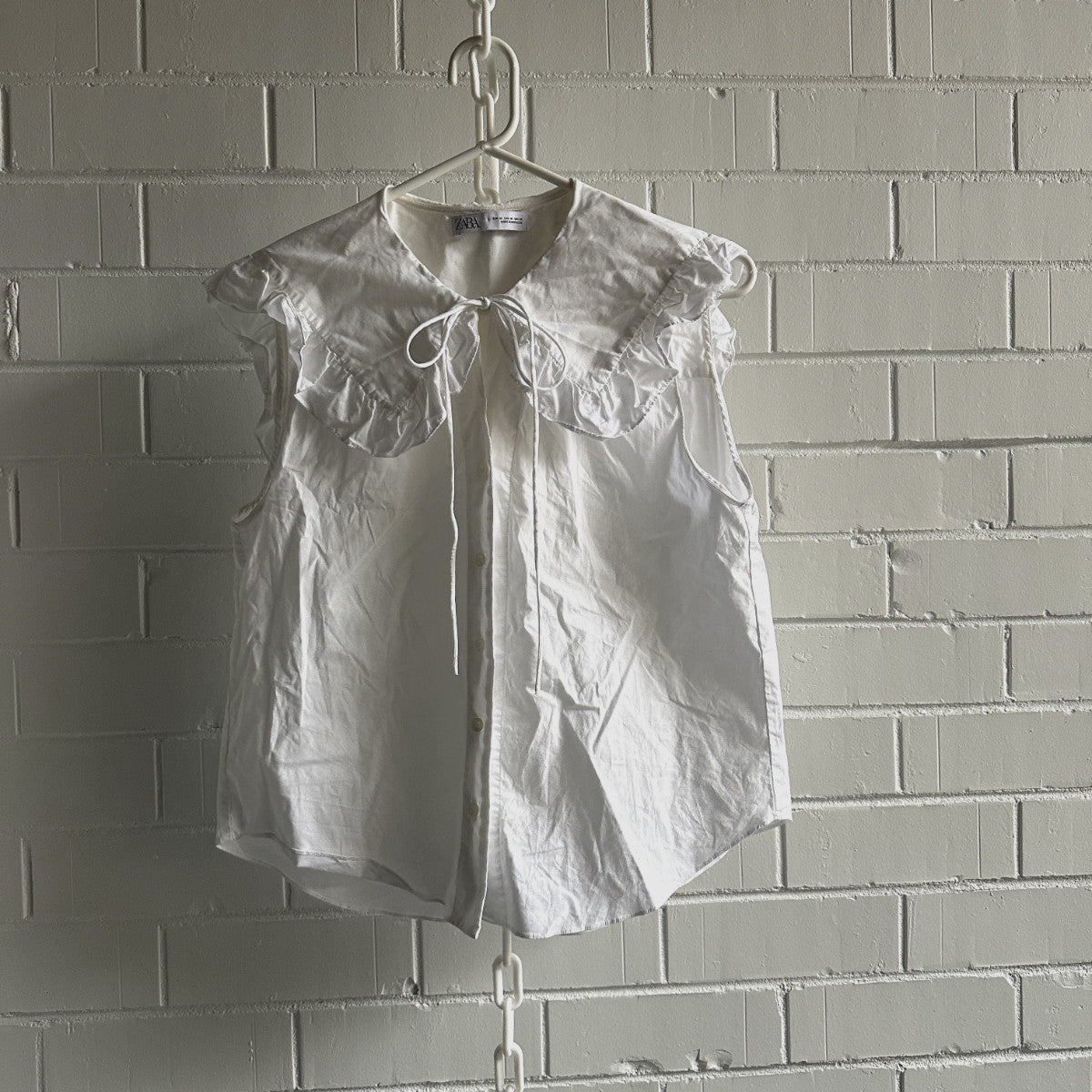 ZARA Cropped White Blouse with Sailor Collar Size M AU8-10  White