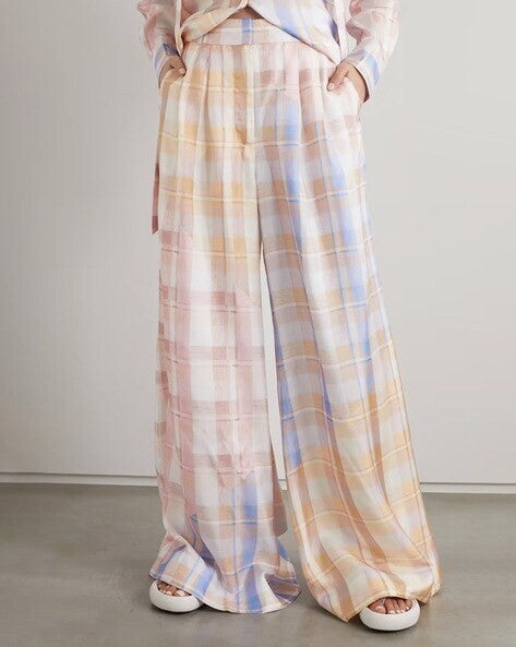 ZIMMERMANN Dancer  Shirt  + Wide leg Pant Size 3 AU14 US10 Colourful Check Silk