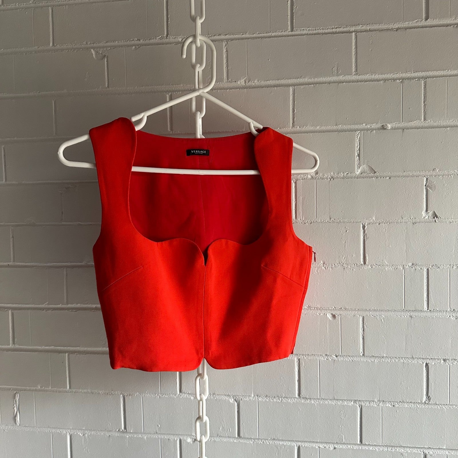 VERSACE Cady Crop Top Size IT38 Small Mod Sleeveless Rachel Zegler Red