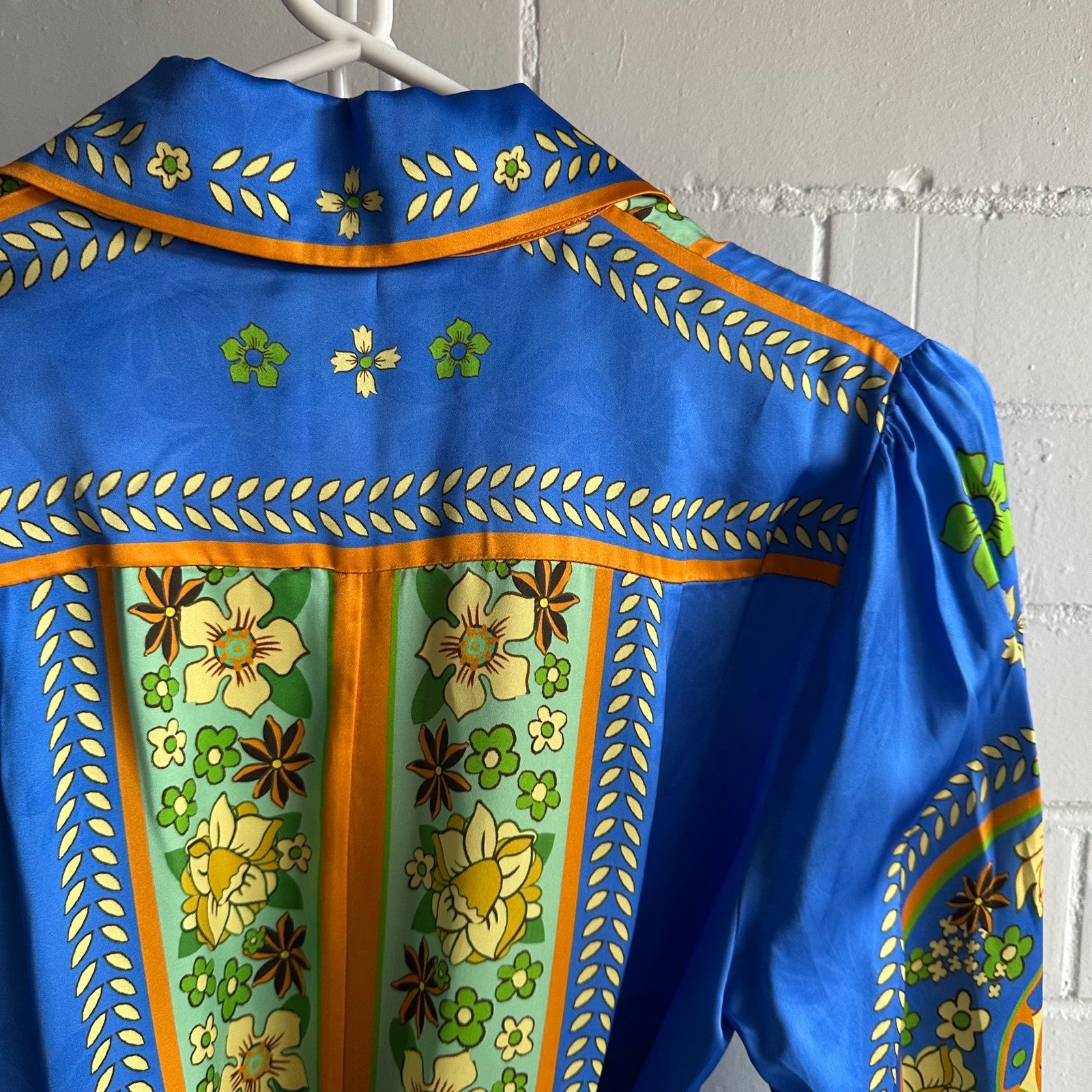 ALEMAIS Cobalt Linda Mini Shirt Dress AU8 US4 Retro scarf print long sleeved