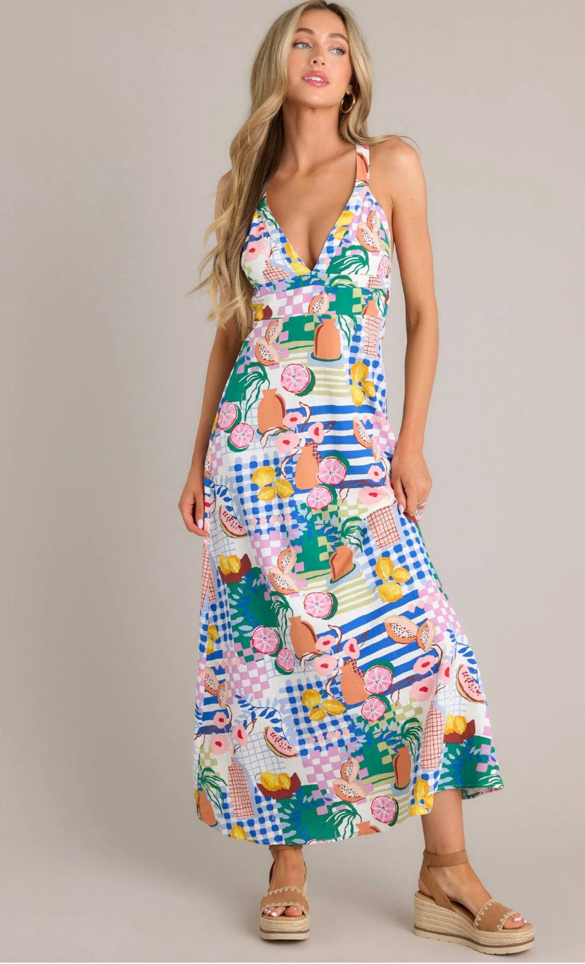 MINKPINK Al Fresco Midi Dress Size XL AU14 Resort Print Cotton Blend