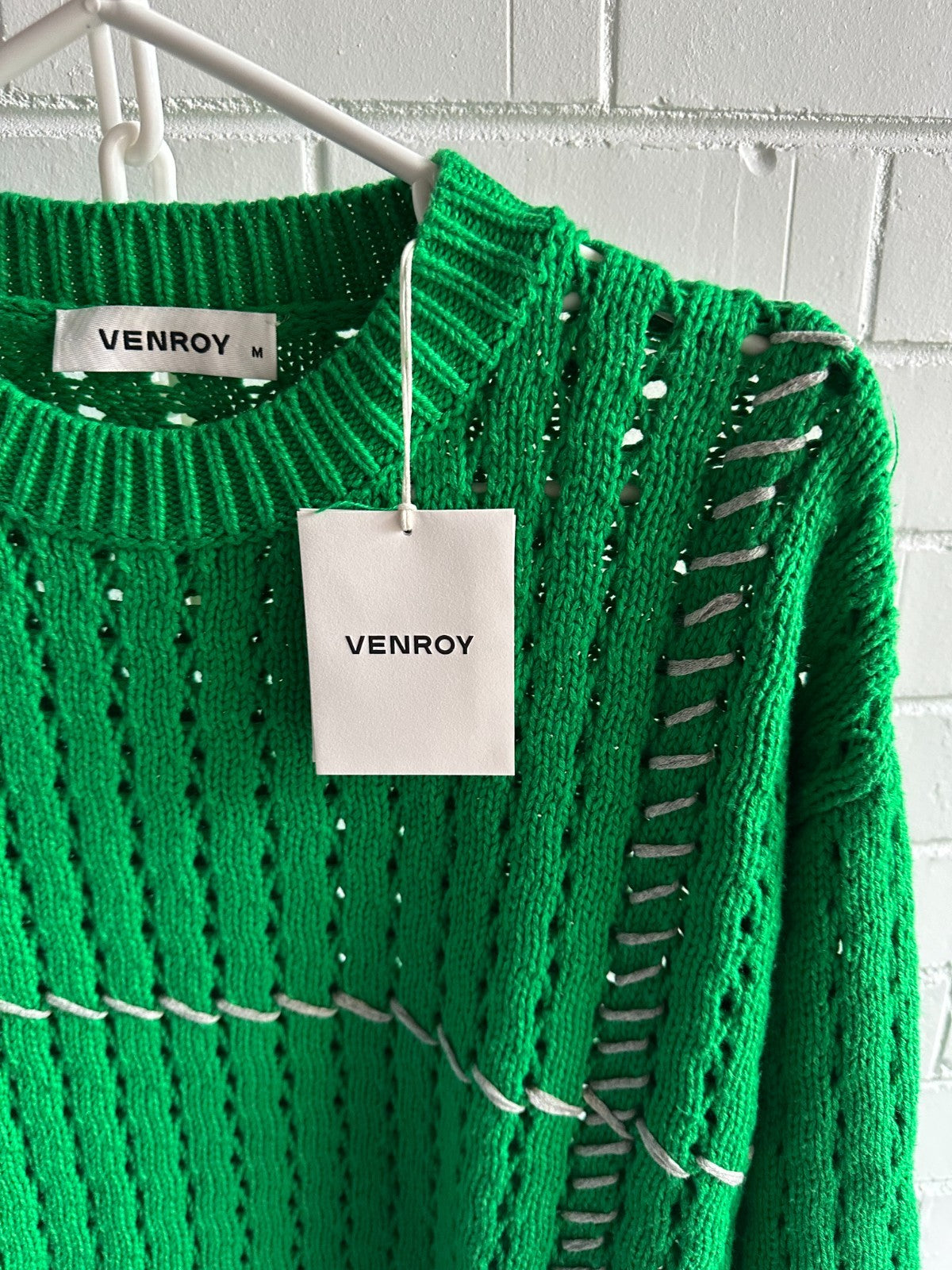 VENROY Whipstitch Cotton Cashmere Sweater Size M Bright Green Unisex BNWT