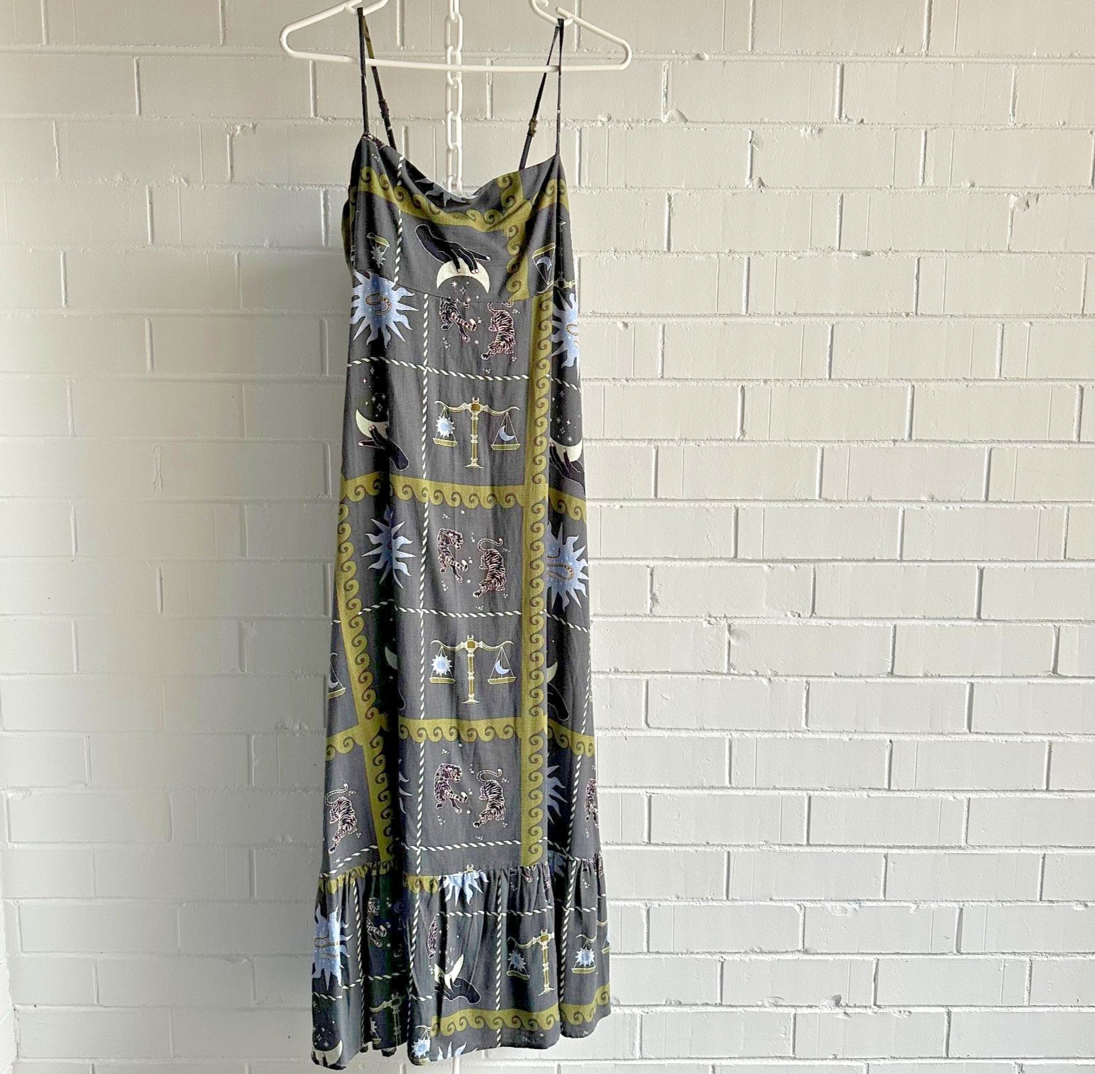 WHITE CLOSET Linen Blend Sundress AU12 US8 Celestial Print Vacation