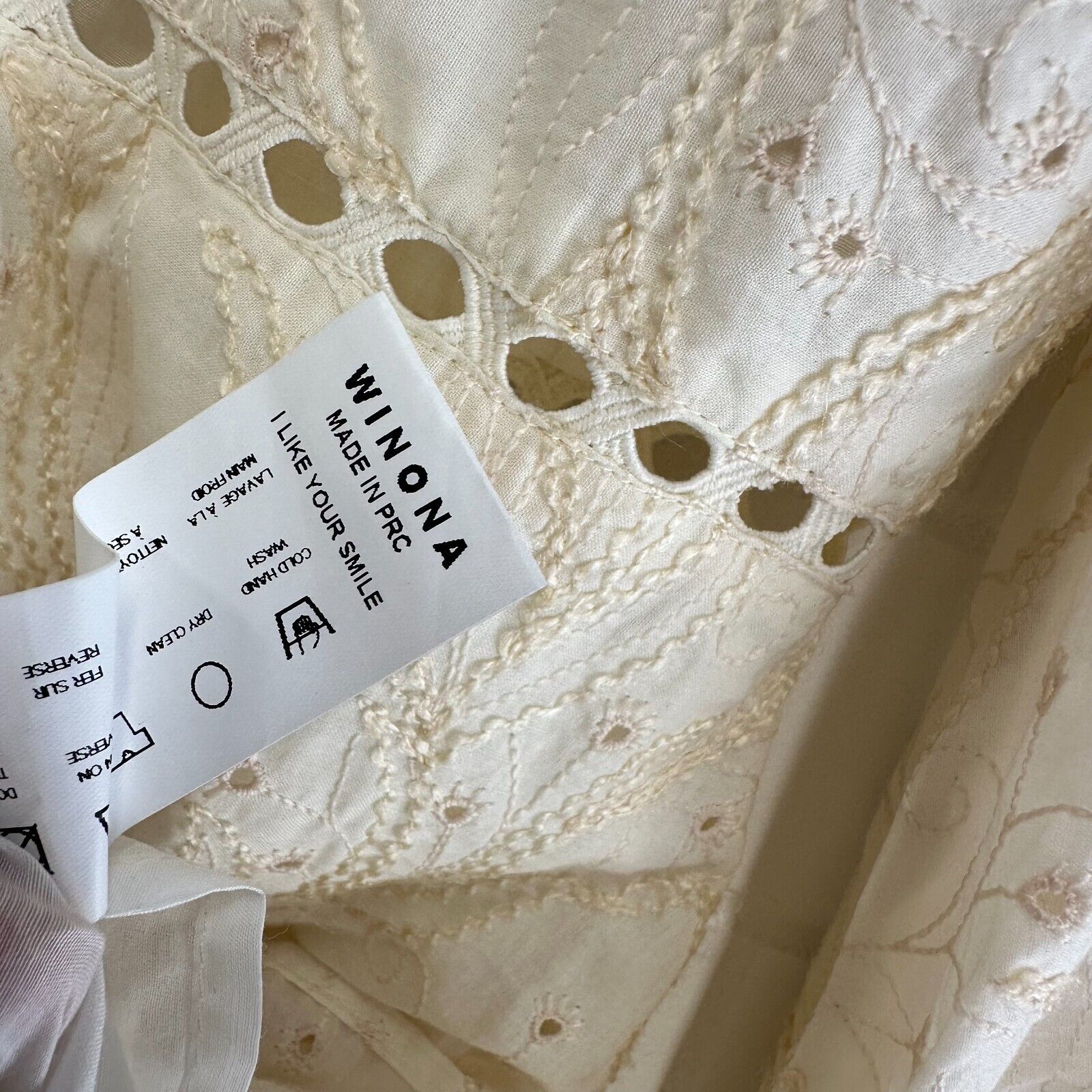 WINONA Cream dress with natural embroidery Size AU8 US4 Cotton long sleeve
