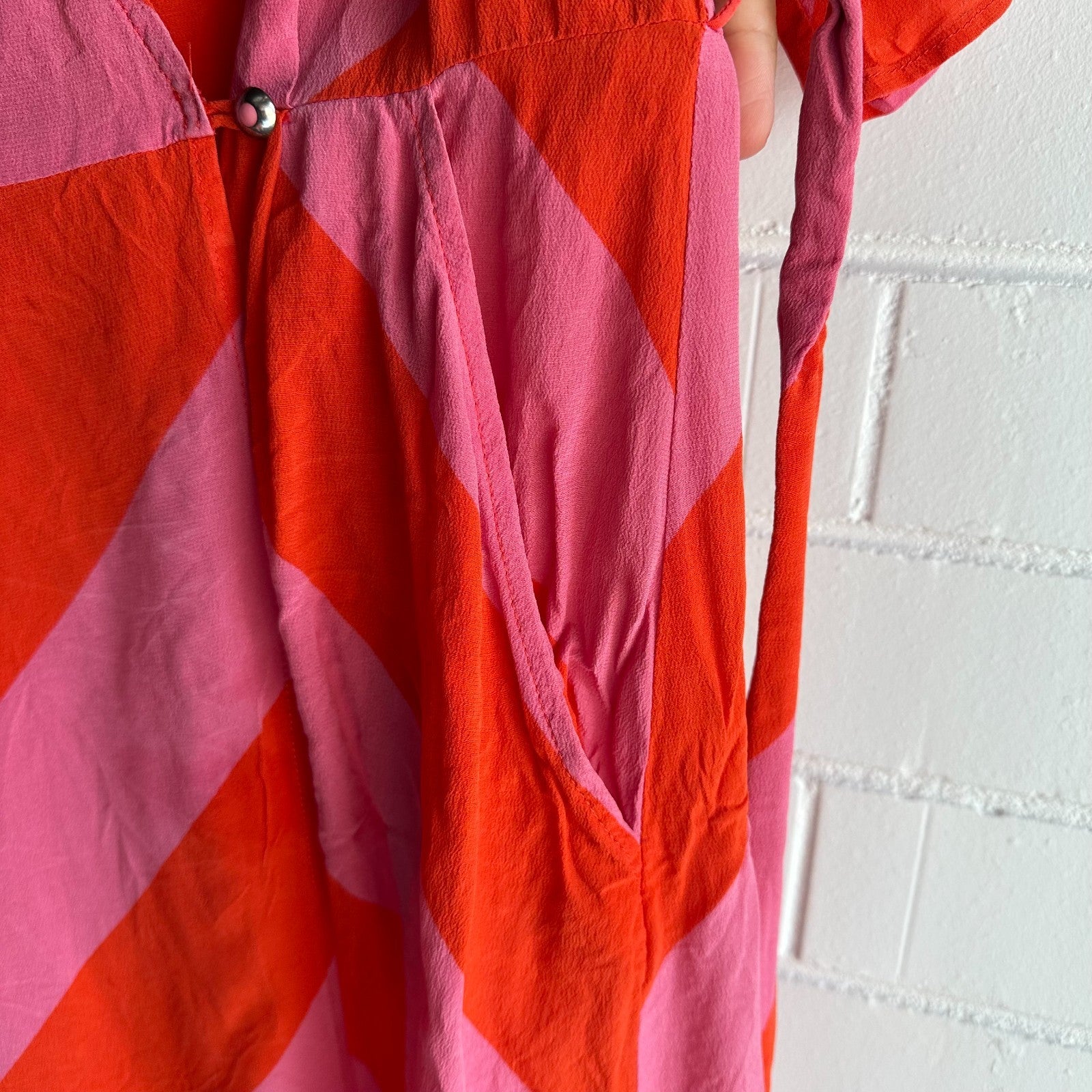 KATE SYLVESTER Keiko Silk Wrap midi dress XS AU6 Chevron Pink/Orange