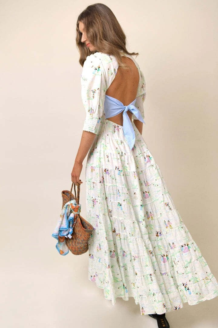 RIXO X LIBERTY Mallorca Dance Motif Agyness Cutout Maxi Dress XS AU8 Vacation