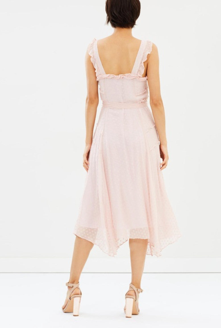 SABA Perfume Midi Dress AU10 Dusty pink Silk blend Frills