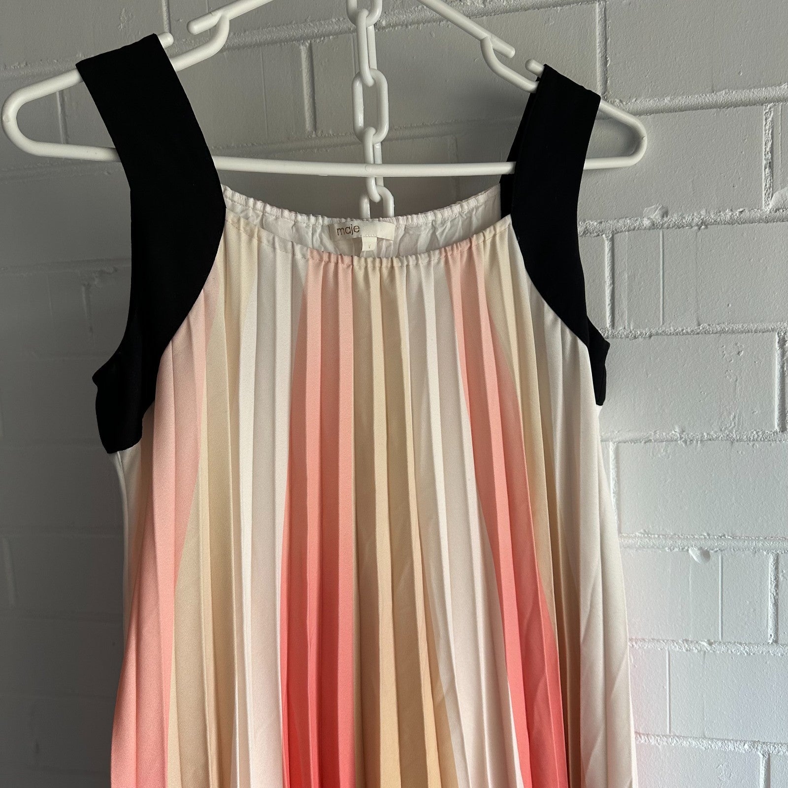 MAJE Runina Ombré Pleated Maxi Dress Size 1 AU8 Multicolour stripe