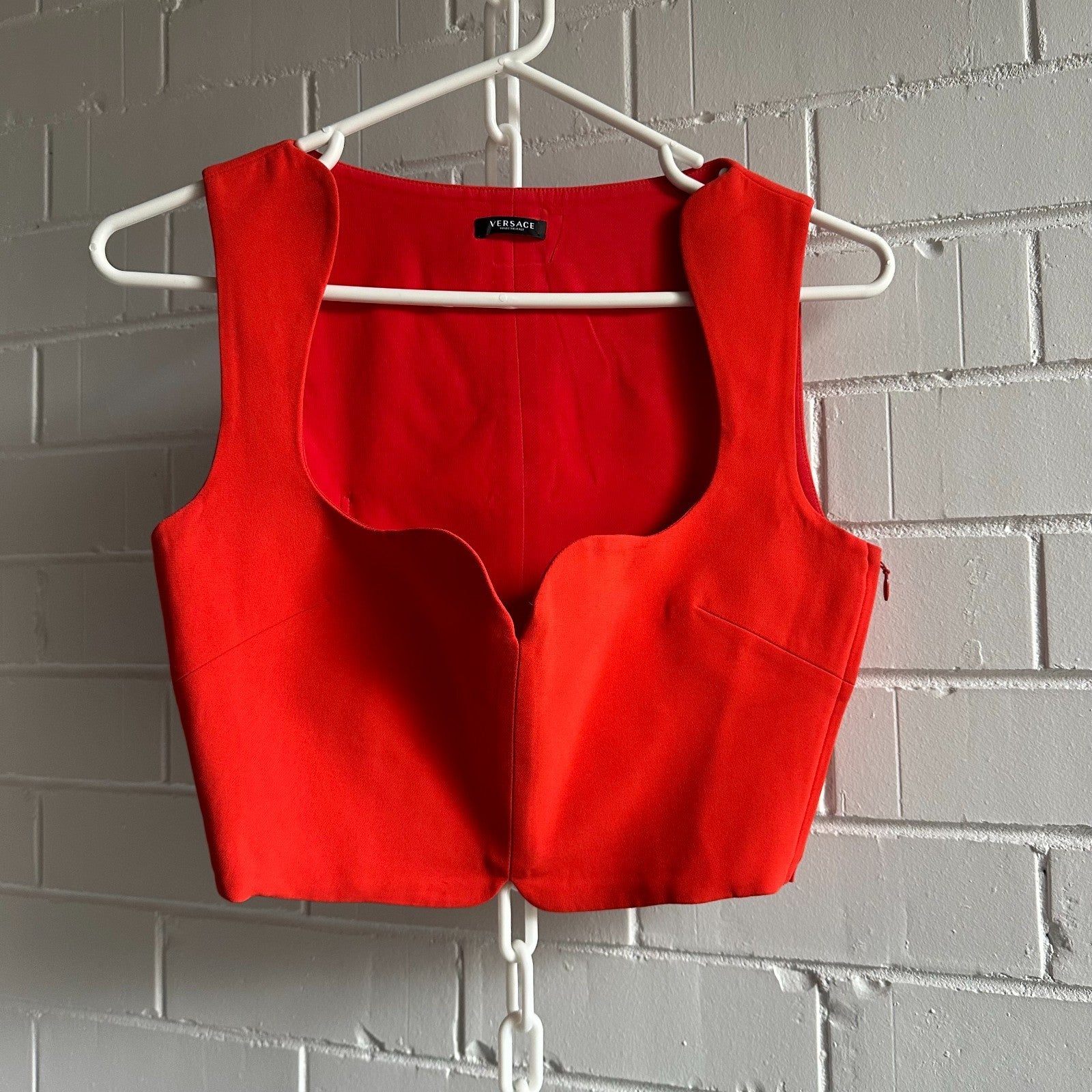 VERSACE Cady Crop Top Size IT38 Small Mod Sleeveless Rachel Zegler Red