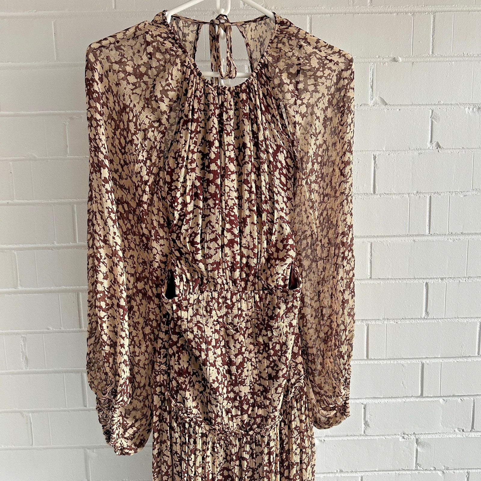 SHONA JOY Valeria cut out Maxi dress AU12 US8 Chocolate Ditzy Boho BNWT