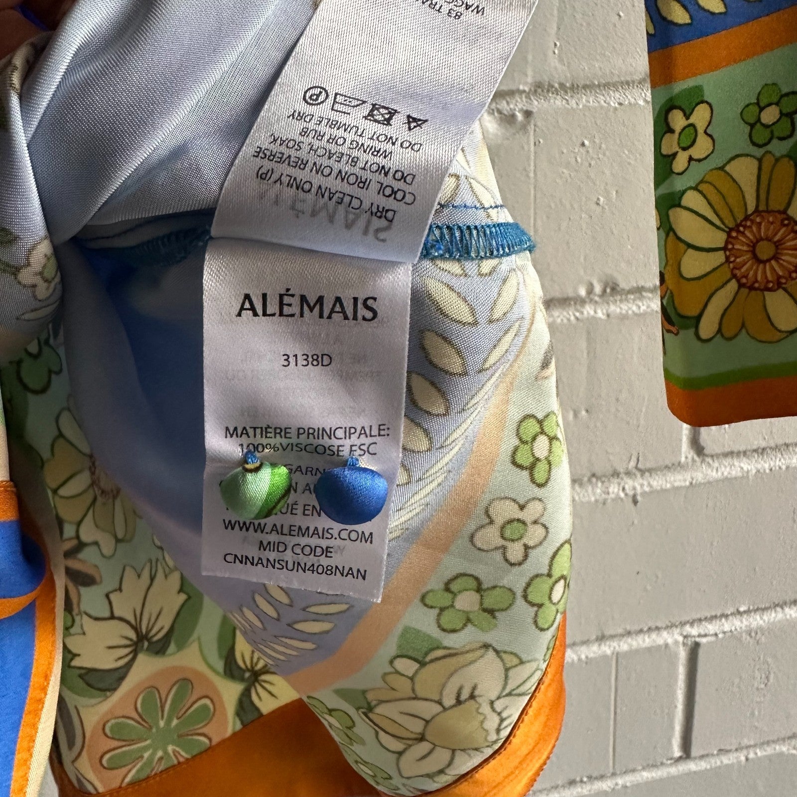 ALEMAIS Cobalt Linda Mini Shirt Dress AU8 US4 Retro scarf print long sleeved