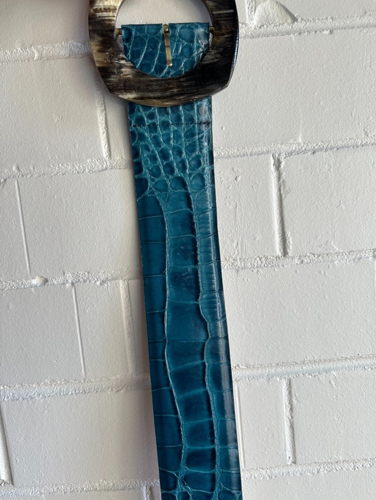 MAX MARA Atelier Leather Belt Made in Italy Size M Teal Statement