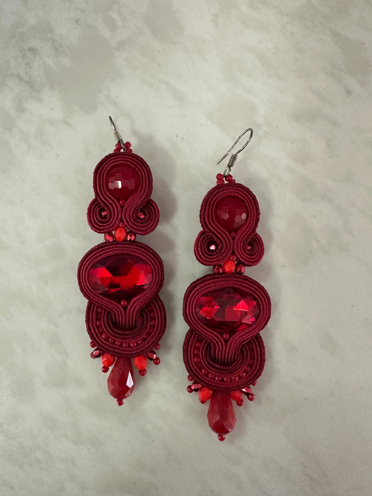 ADITYA DESIGN Red Statement Earrings handmade Soutache Jewelry Fashion