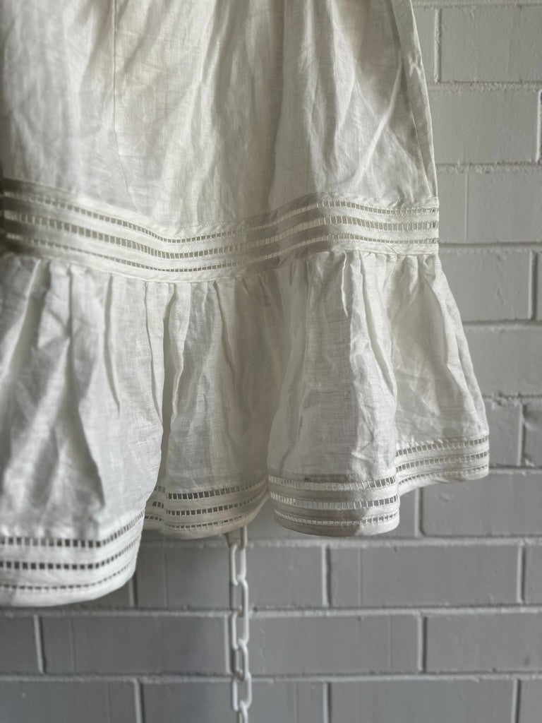 ZIMMERMANN Jude Belted Midi Skirt Sz 2 Ivory Linen Raffia belt