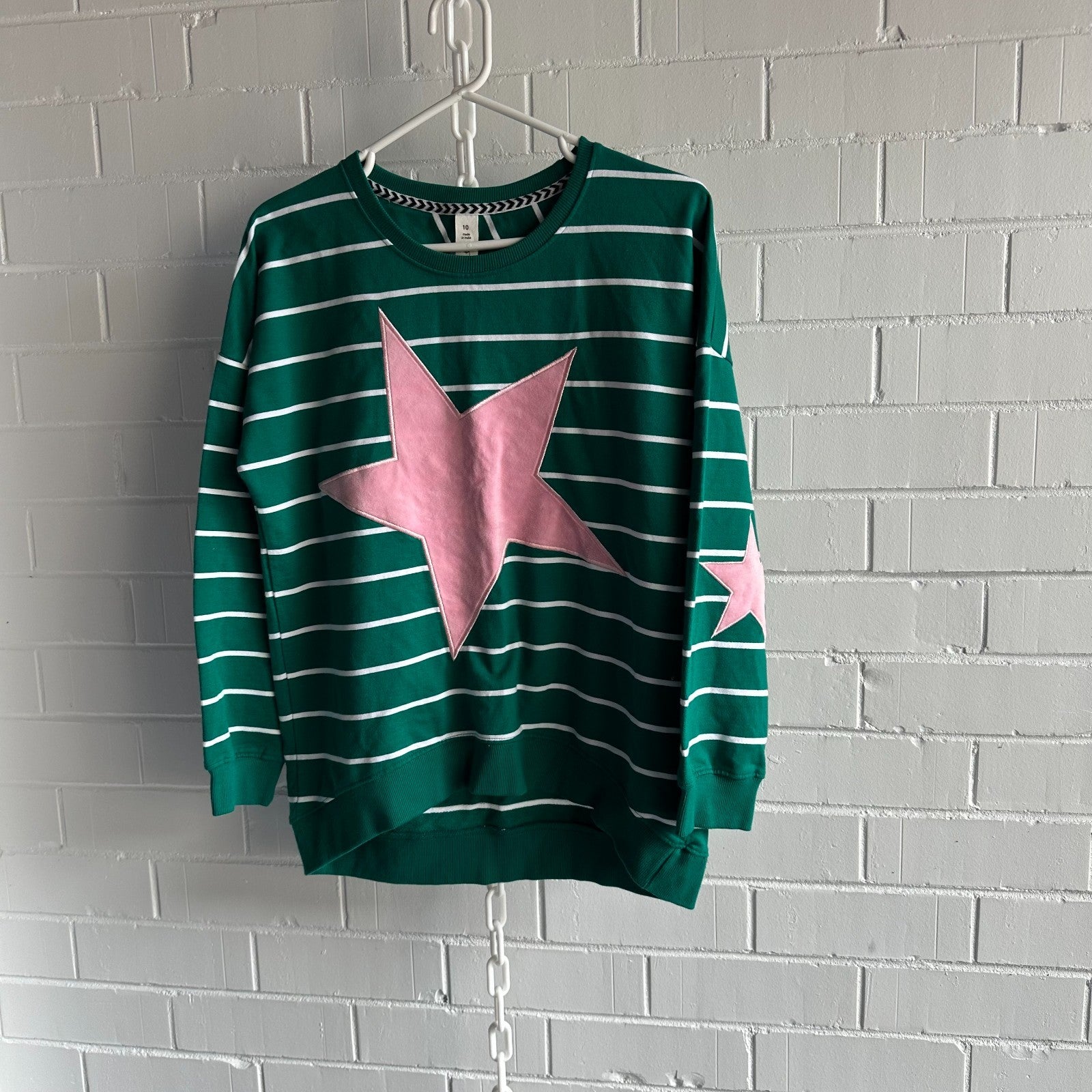 ELM Star Sweatshirt with Elbow patch AU10 Green and Pink