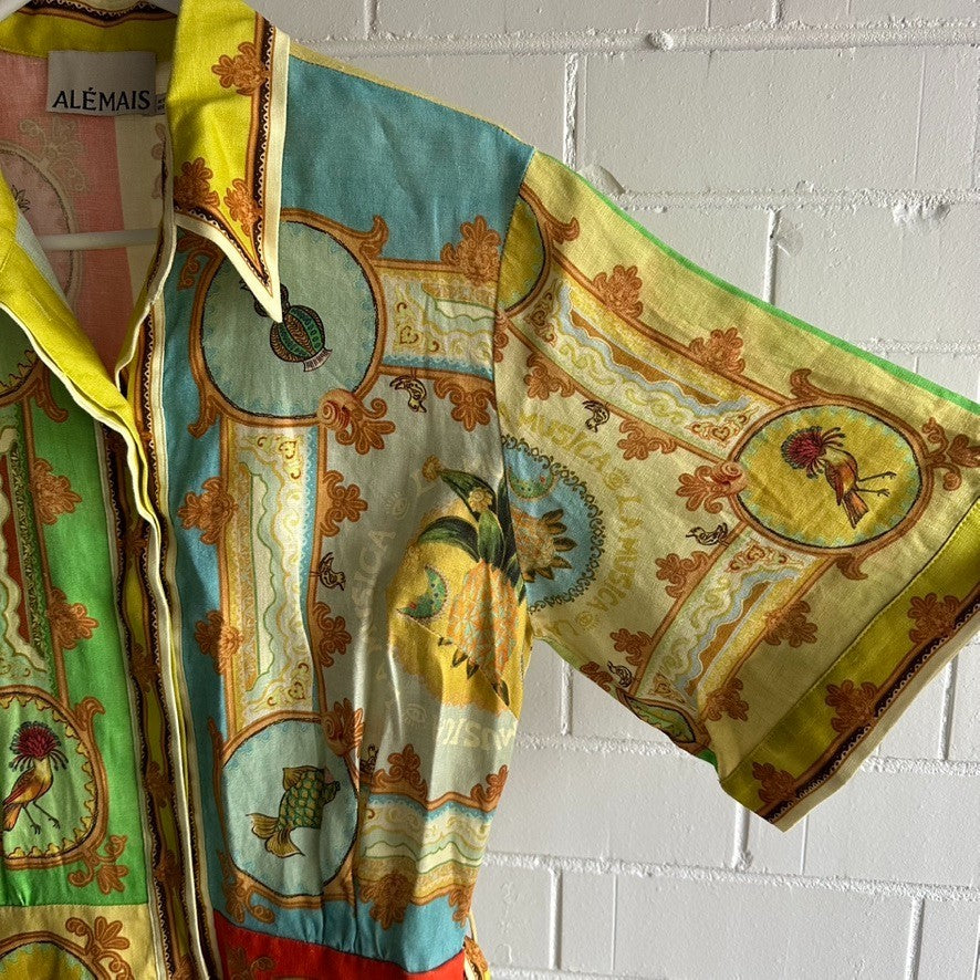 ALEMAIS La Musica Mini Shirt Dress Size AU10 Resort Sleeved