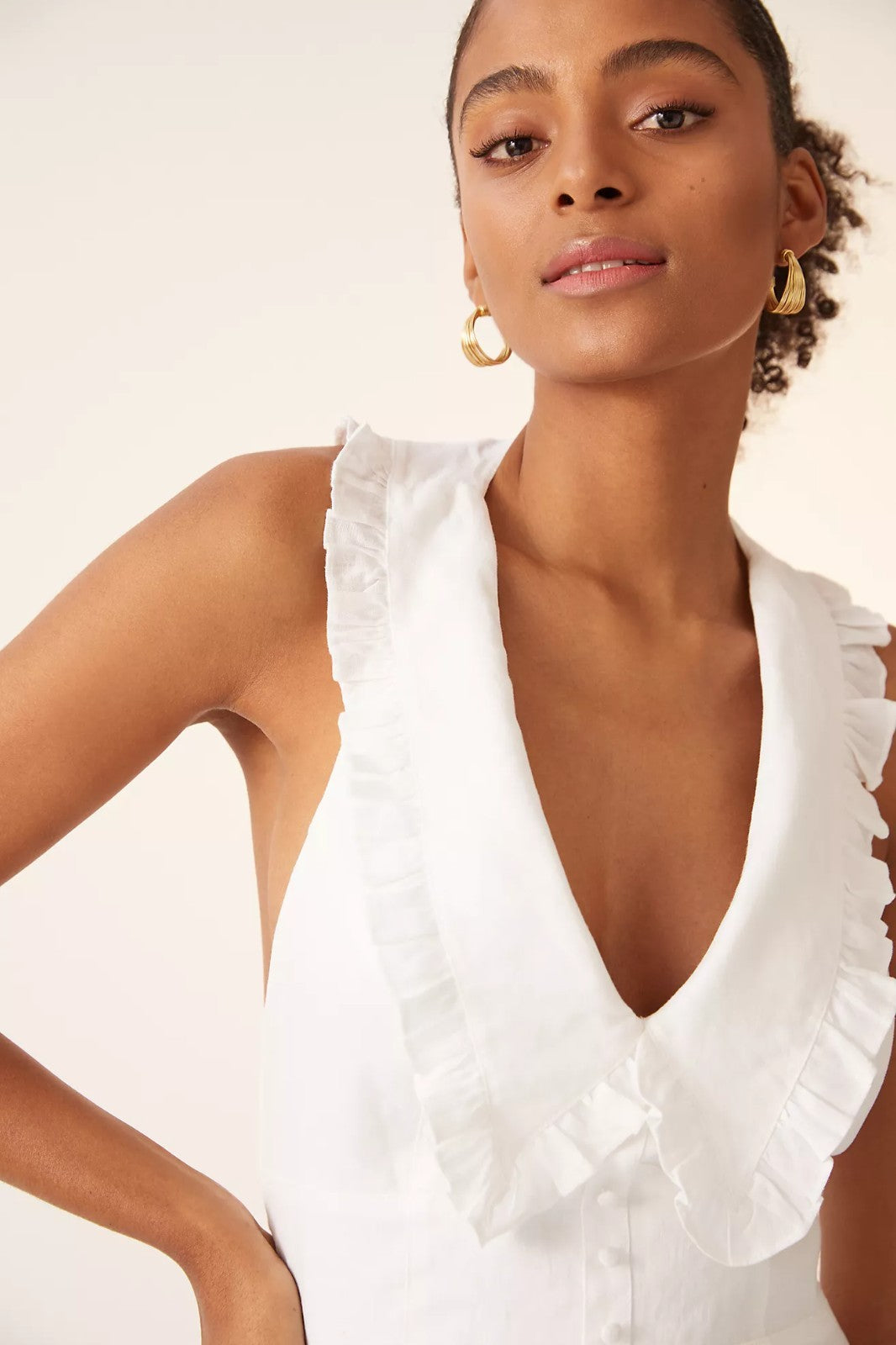 JOSLIN x ANTHROPOLOGIE Sleeveless Shirtdress Midi AU6 US2 White Linen collared