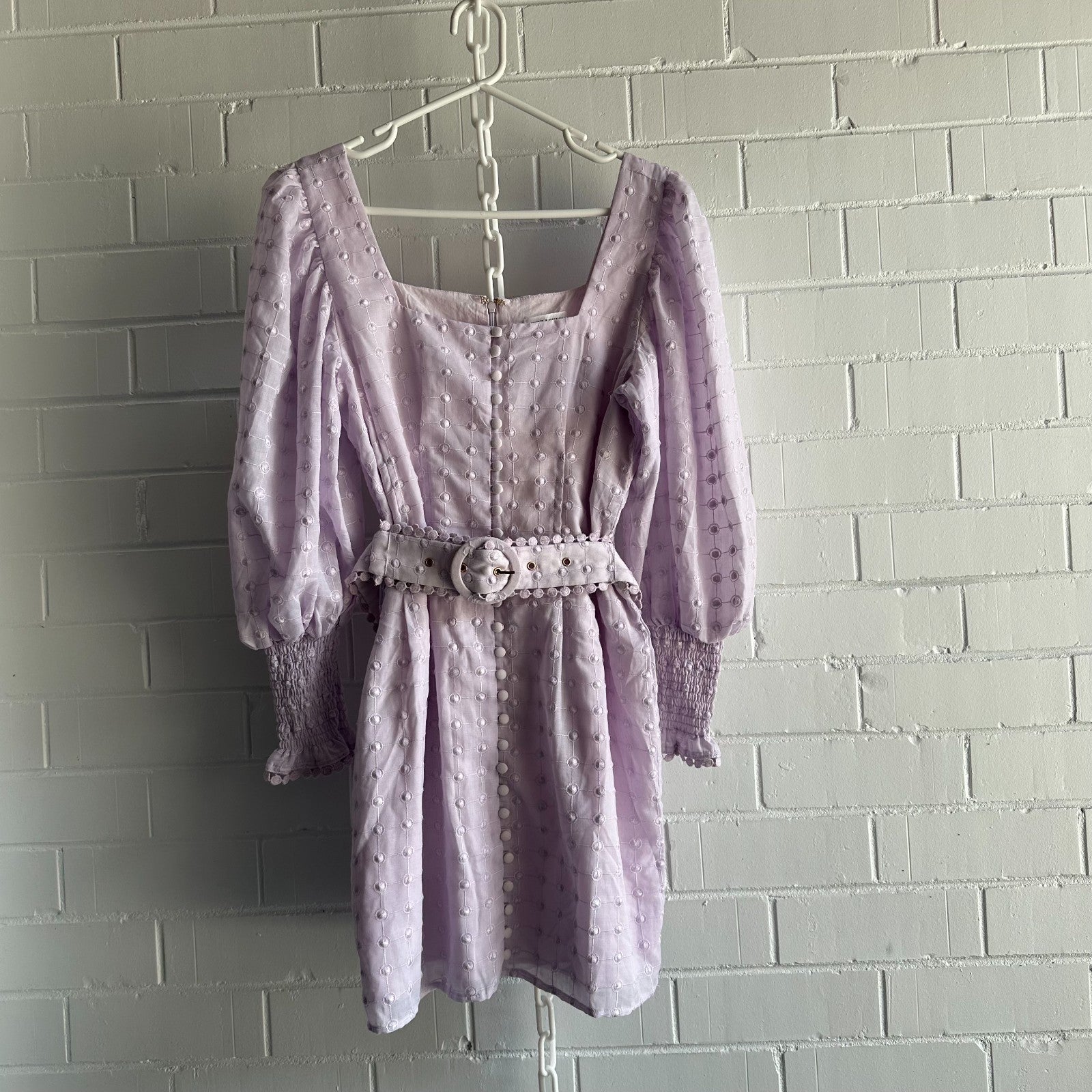 SABO  Belted Larose Mini Dress Size L AU12 US8 Lilac ¾ Sleeve