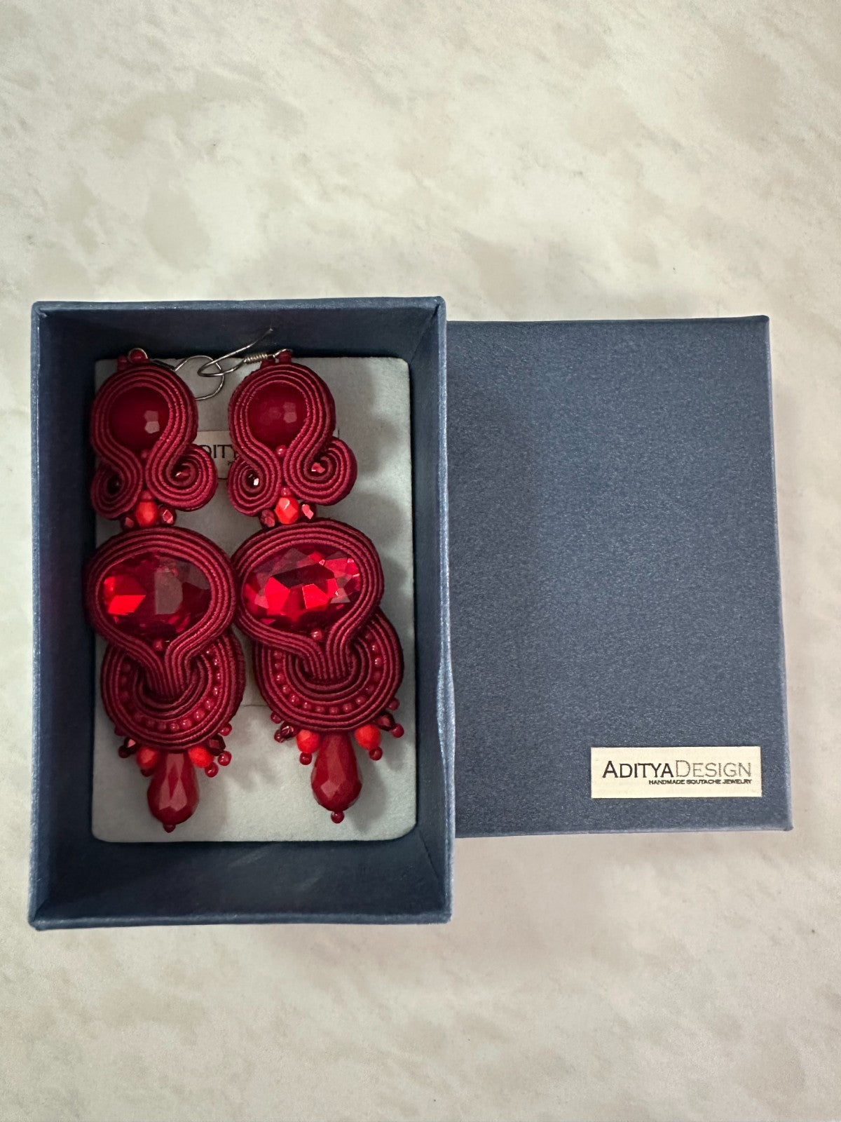 ADITYA DESIGN Red Statement Earrings handmade Soutache Jewelry Fashion