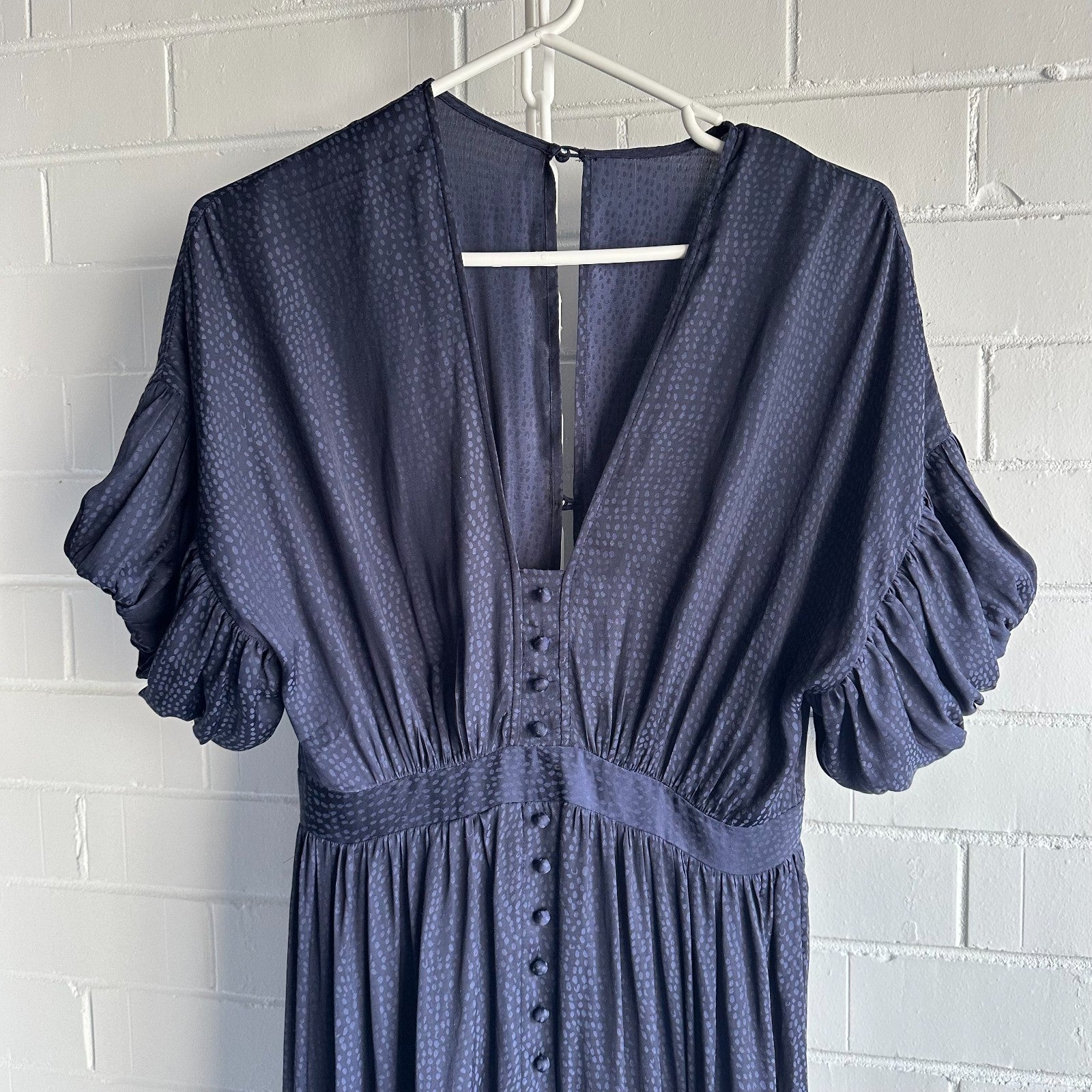 SHEIKE Liberty Navy Midi Tea Dress AU10 Dot Jacquard