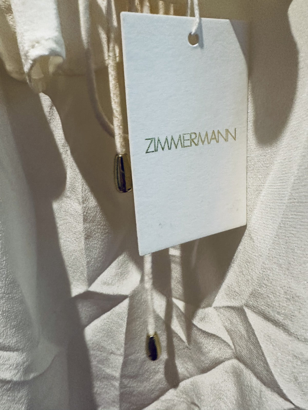 ZIMMERMANN Flounce Neck Cami AU 0, UK8 Pearl Ivory Silk BNWT