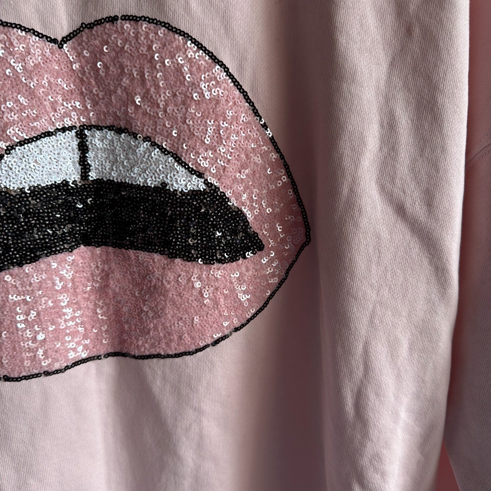 THE OTHERS Sequin lips Slouchy sweater Size 3 Medium dusty pink BNWT