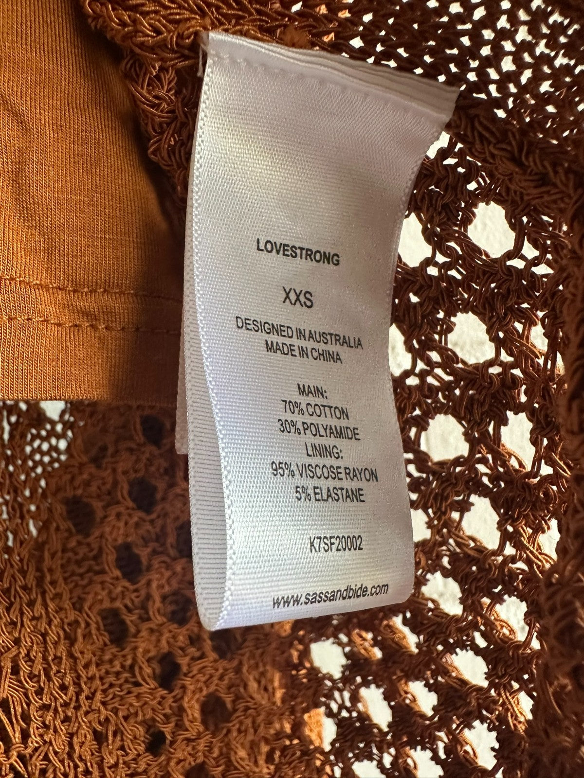 SASS & BIDE "Dig it" Crochet Knit Top & Midi Skirt SET- Tabacco XXS BNWT