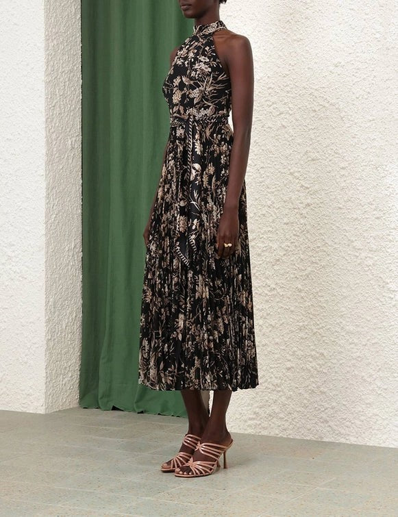ZIMMERMANN Sunray Pleated Picnic Midi Dress Black Size 2 AU12 US6 Mockingbird