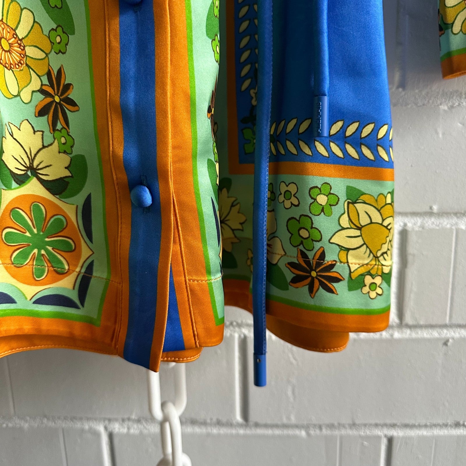 ALEMAIS Cobalt Linda Mini Shirt Dress AU8 US4 Retro scarf print long sleeved