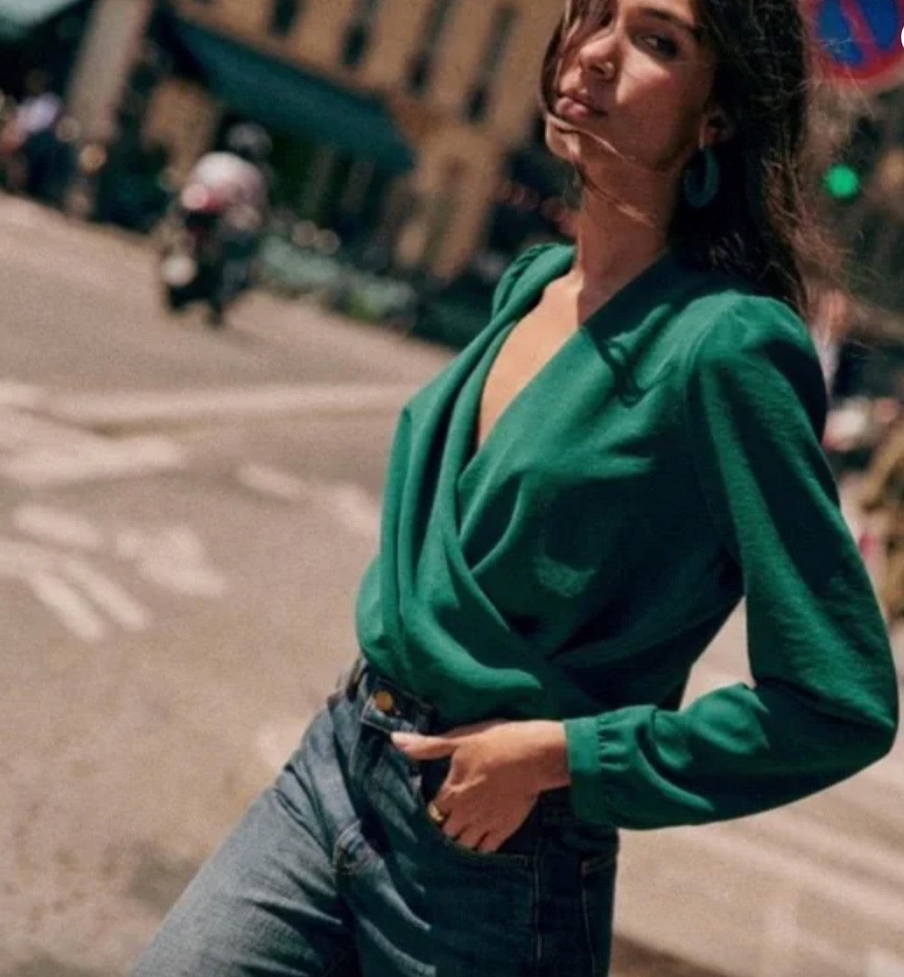 SEZANE Abelia Blouse Bottle Green EU38 AU10 Long Sleeved Draped BNWT