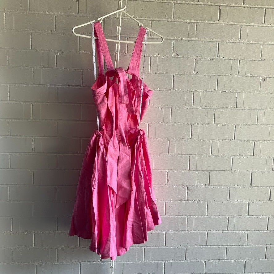 AJE Clara Tie Back Linen Blend Mini Dress AU16 Protea Pink