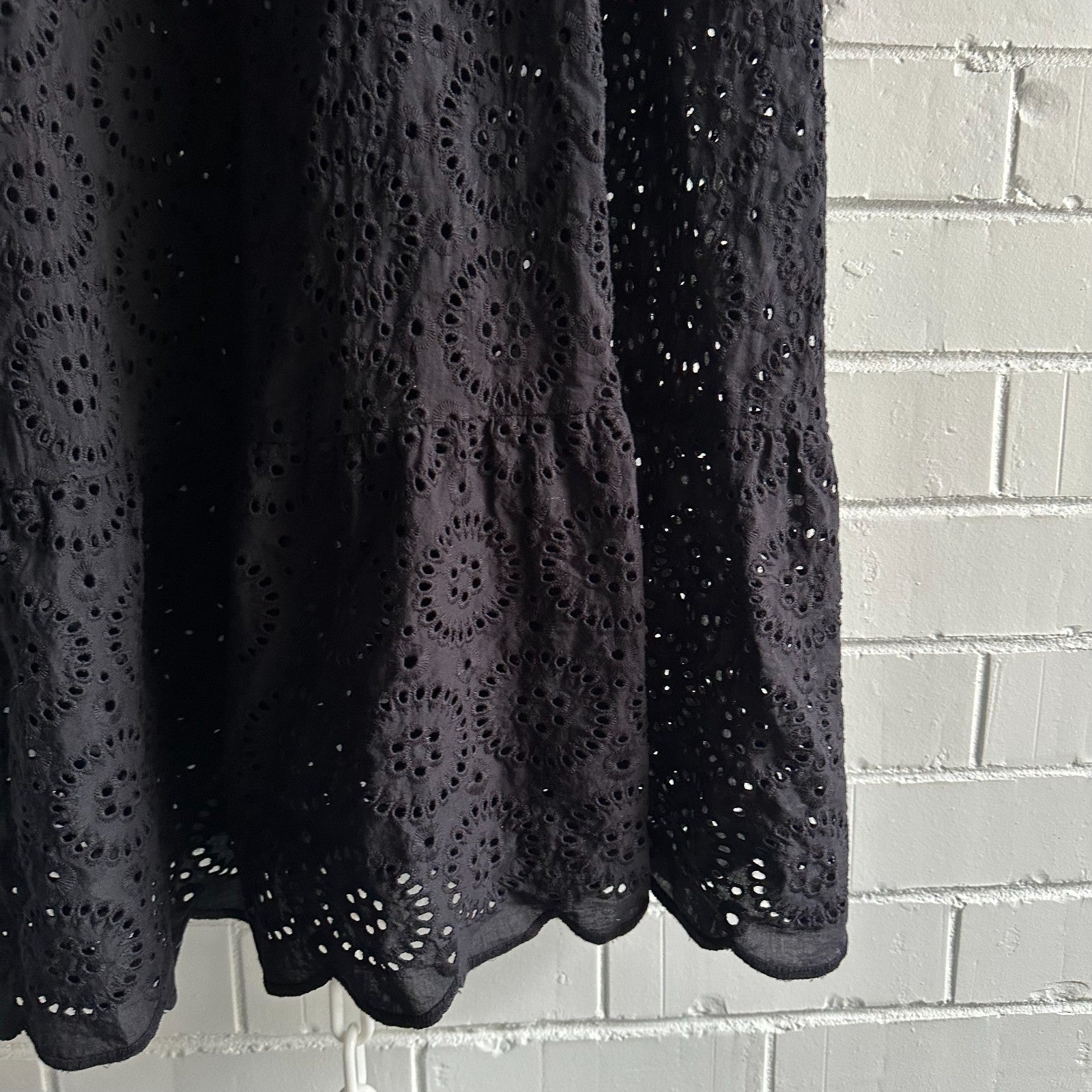 HARLOW Cotton Broderie Anglaise Black Maxi dress Size L PLUS Elastic waist Boho