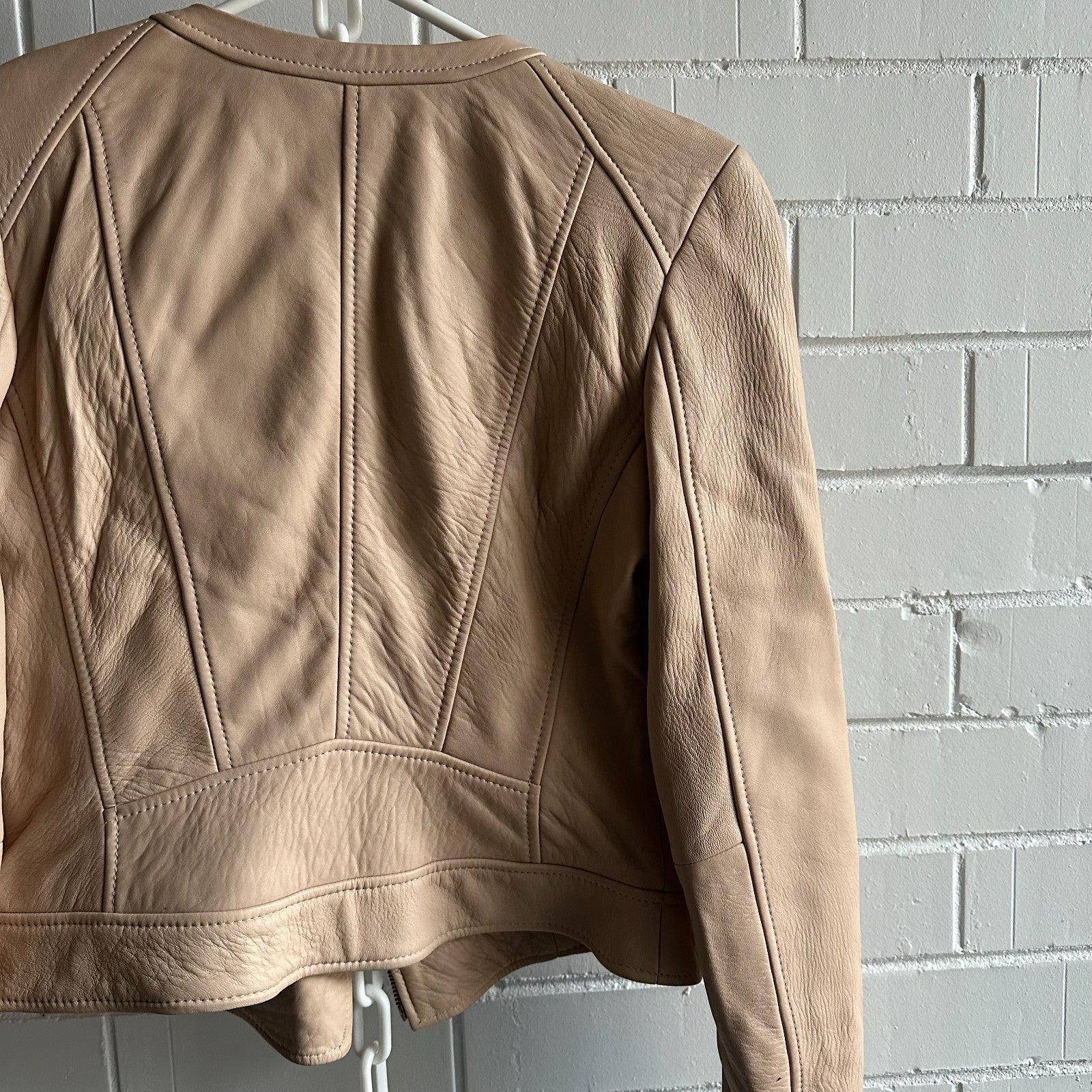 KOOKAI Rush Eggshell Pink Genuine Leather Size S Pretty Biker Zip Long Sleeve