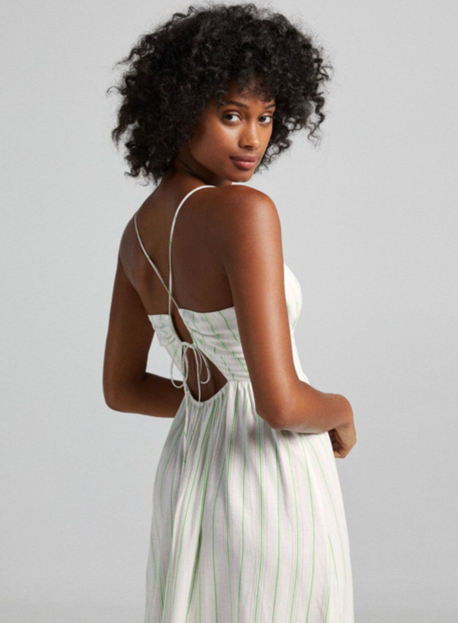 BERSHKA Stripe sundress Size S AU8 US4 Viscose Linen strappy cut out flirty