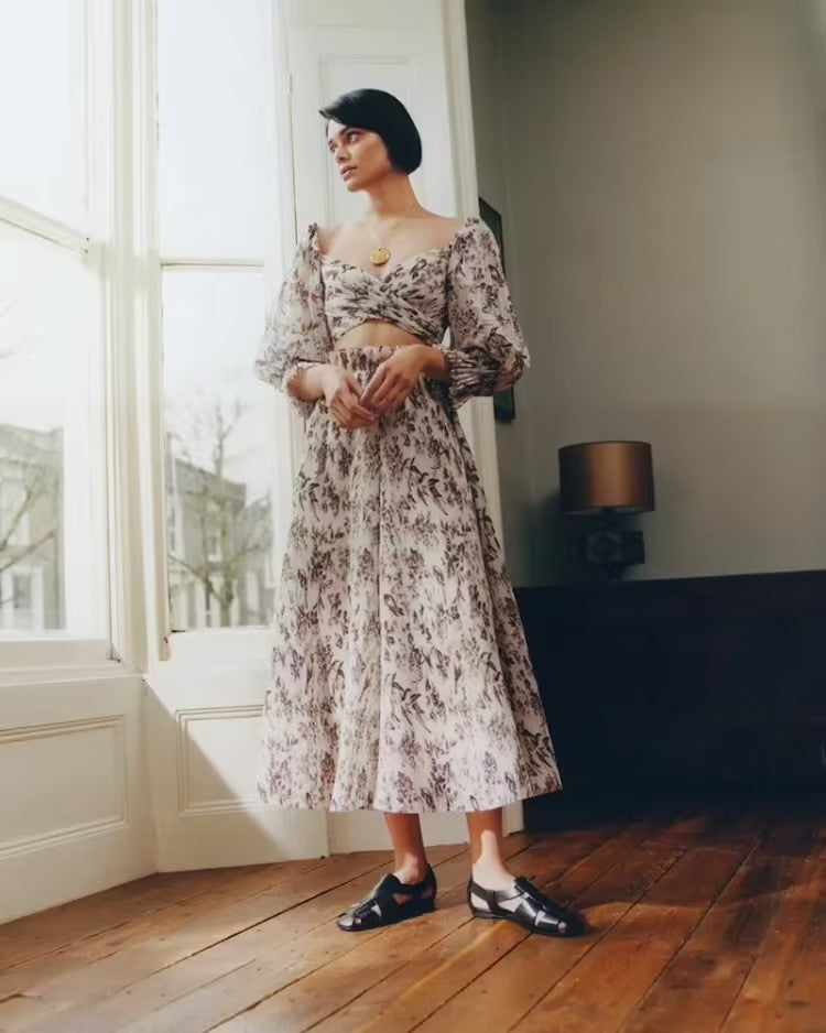 ZIMMERMANN Bird Toile Pleated Set Size 3 AU12 US 10 Crop Top + Midi Skirt BNWT