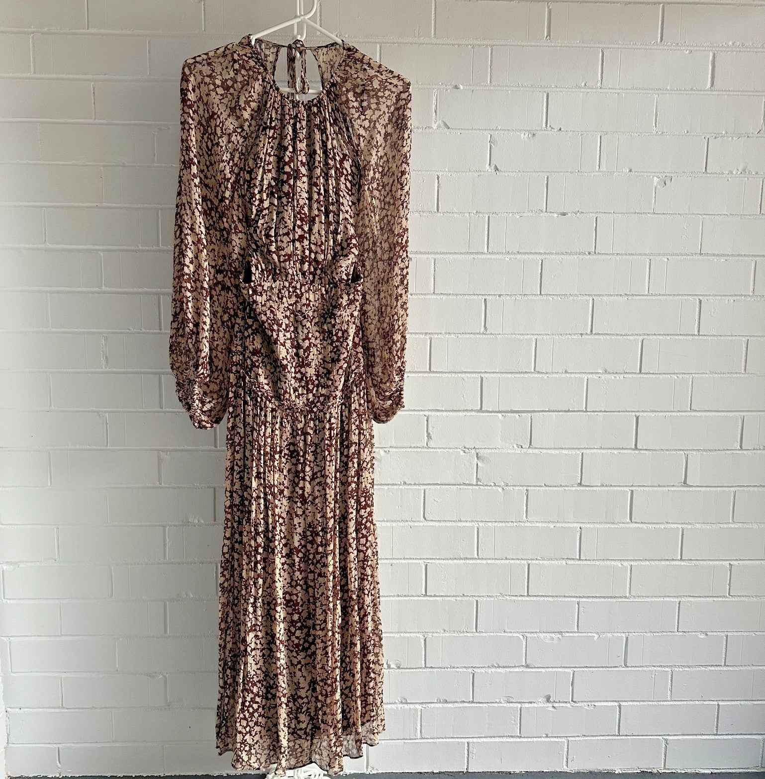 SHONA JOY Valeria cut out Maxi dress AU12 US8 Chocolate Ditzy Boho BNWT