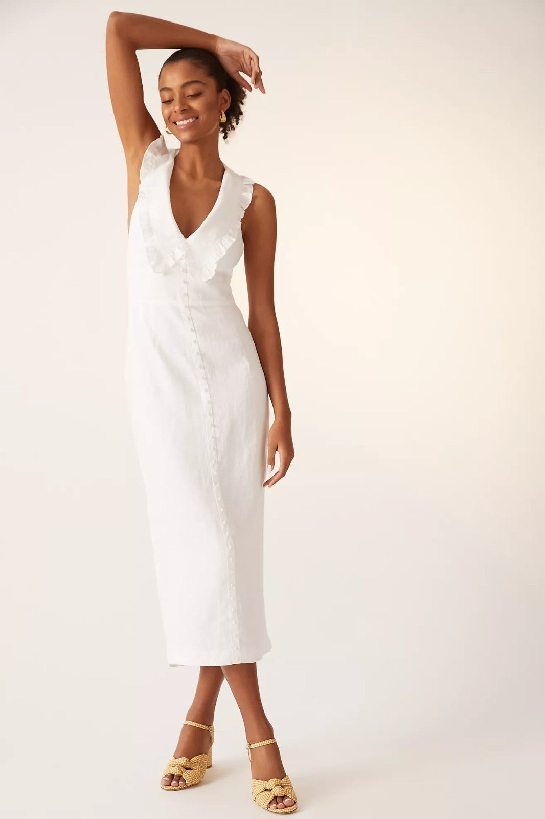 JOSLIN x ANTHROPOLOGIE Sleeveless Shirtdress Midi AU6 US2 White Linen collared