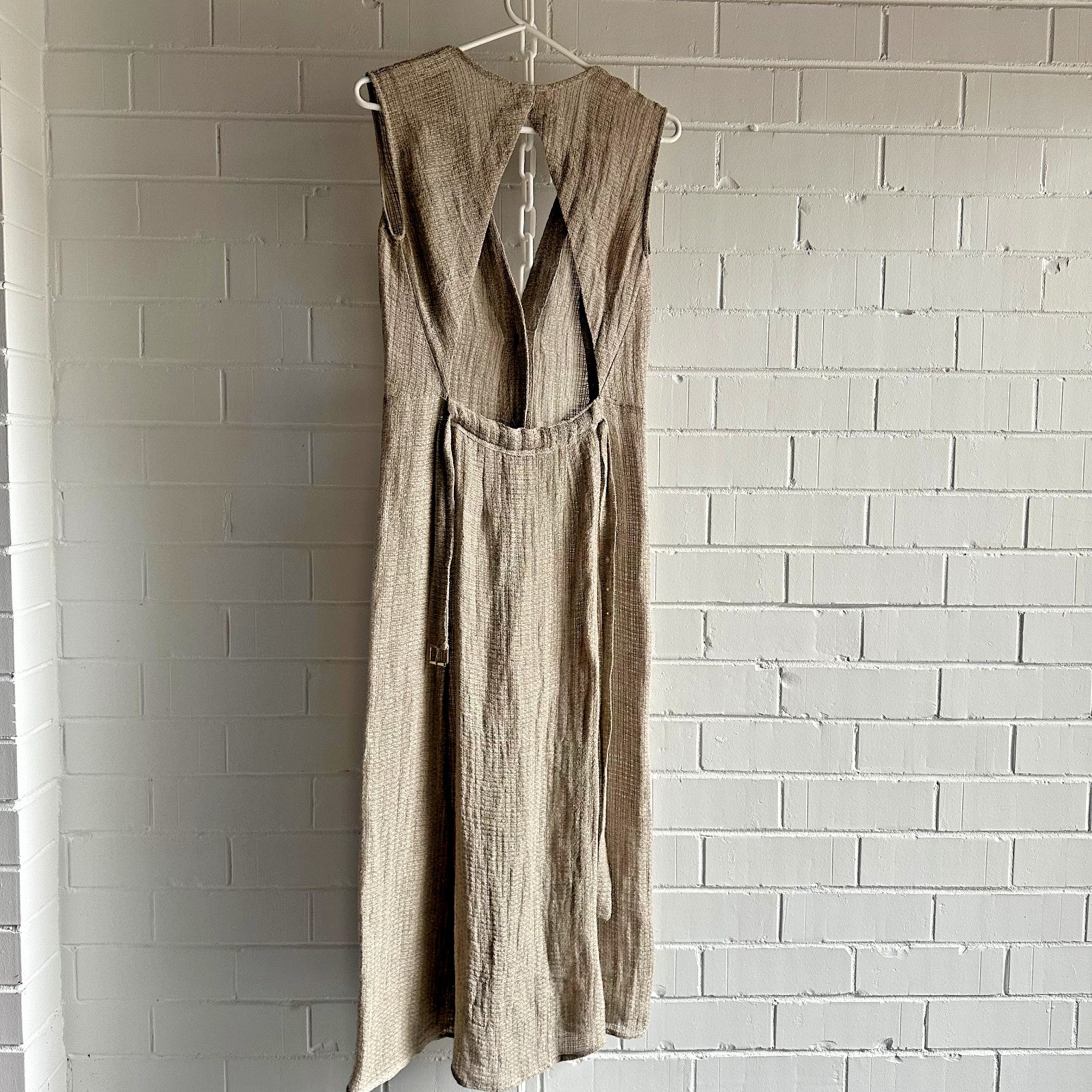 LE KASHA Matruh Open- Back Linen-Gauze midi Dress Size SmallAU8 US4 Organic Flax