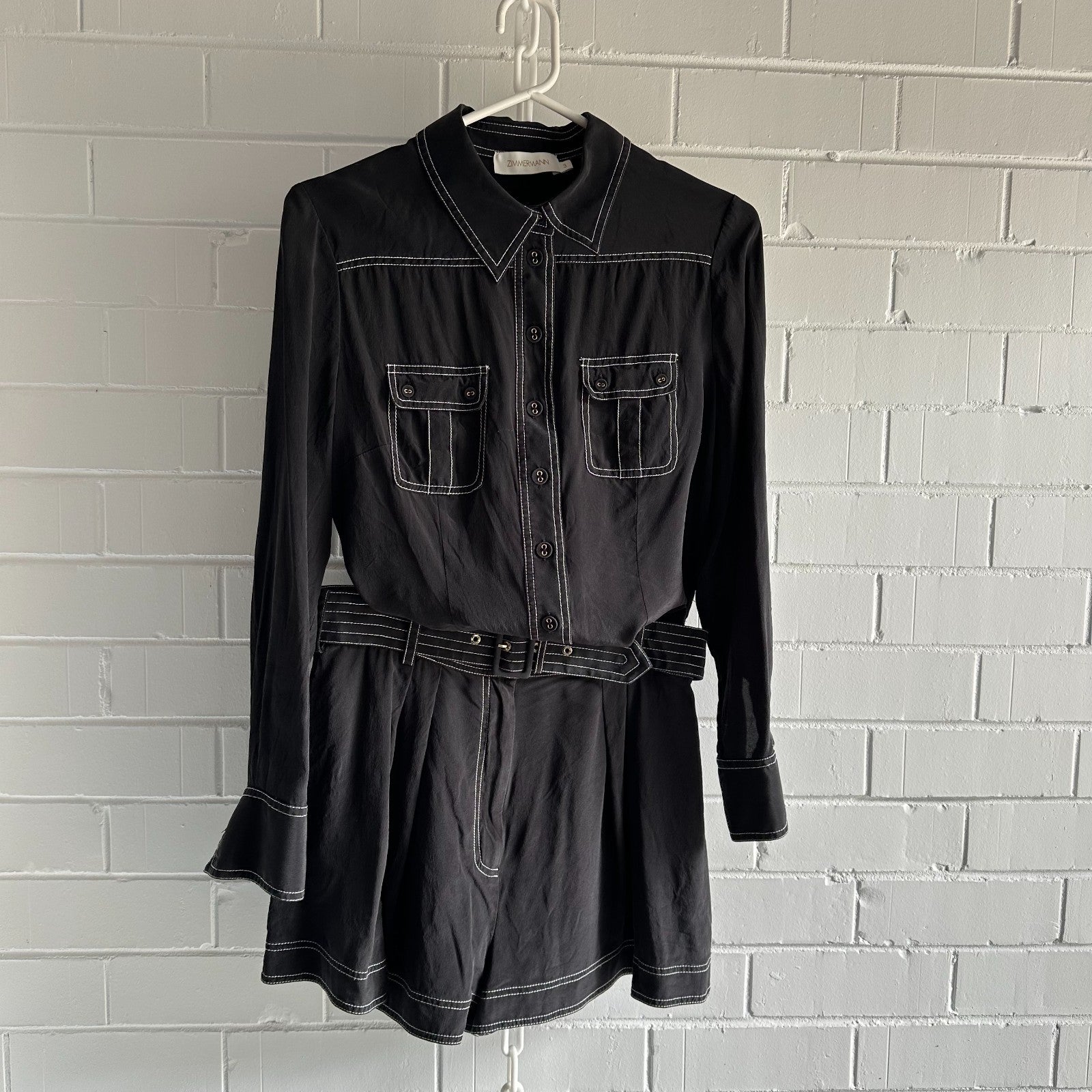 ZIMMERMANN Utility Silk Set Size 3 AU12-14  Black with White stitching detail