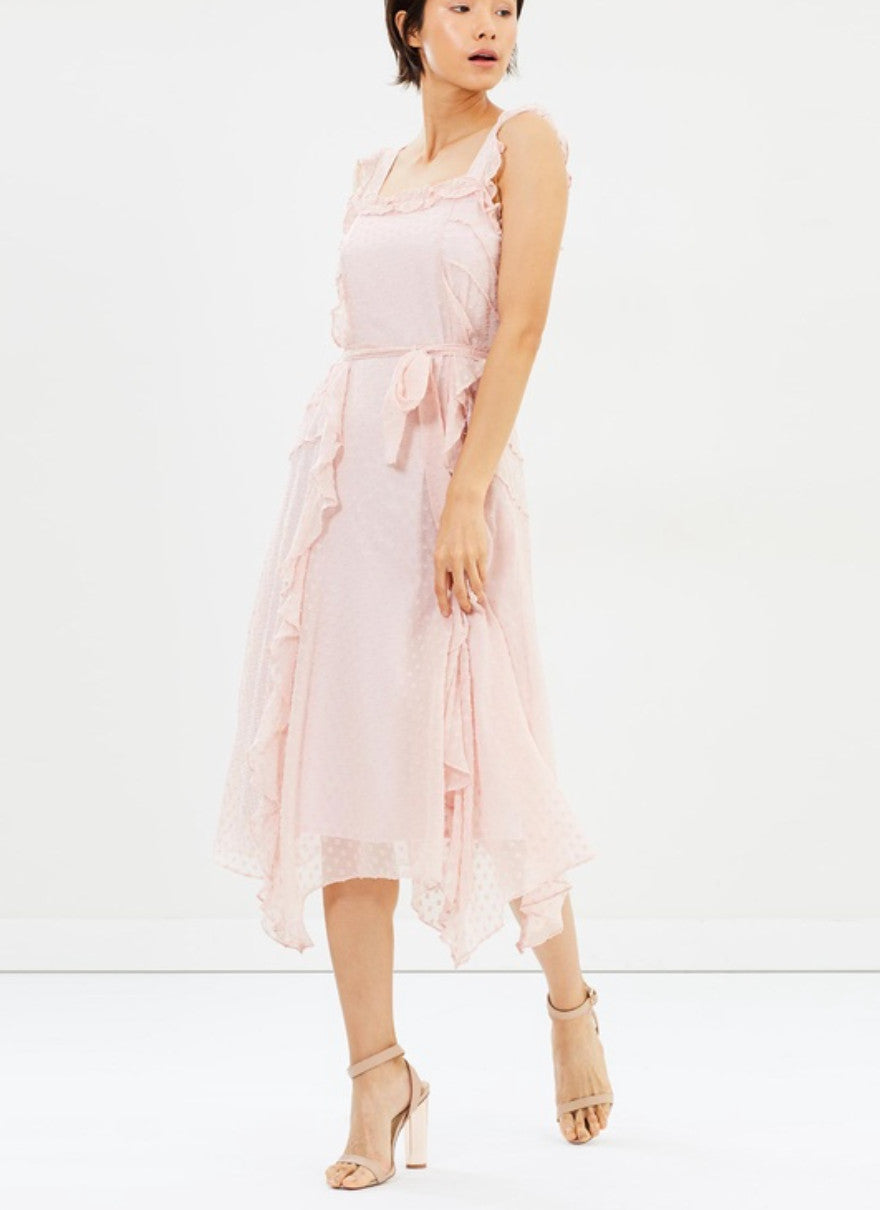 SABA Perfume Midi Dress AU10 Dusty pink Silk blend Frills
