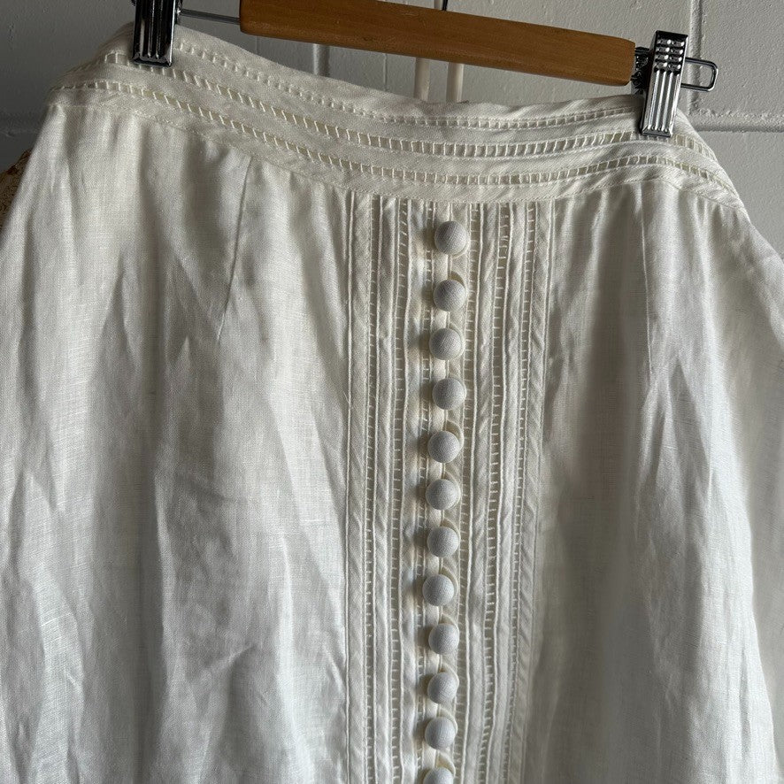 ZIMMERMANN Jude Belted Midi Skirt Sz 2 Ivory Linen Raffia belt