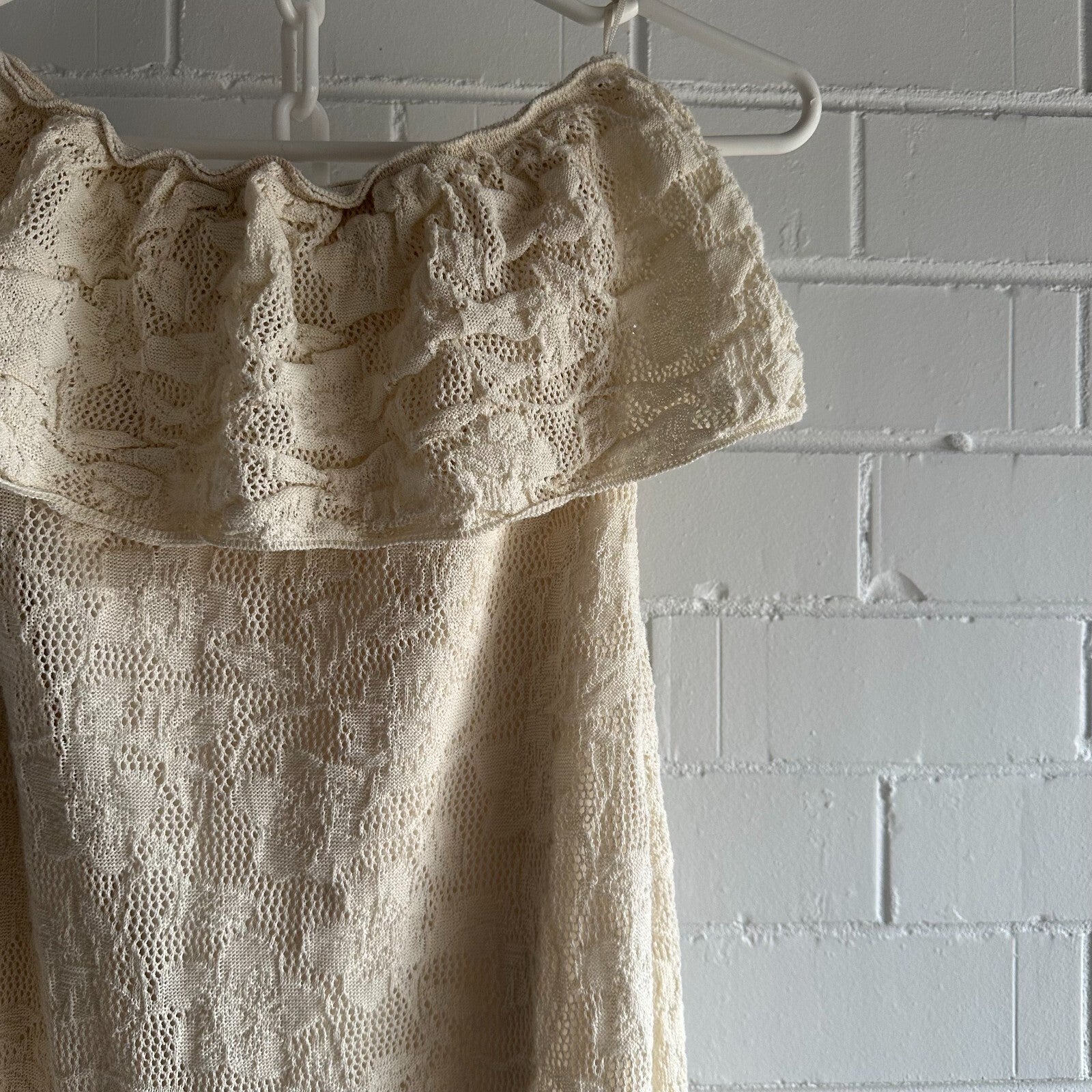 ZARA Knit Bandeau dress Size S Frill neckline off shoulder Midi Floral Romantic