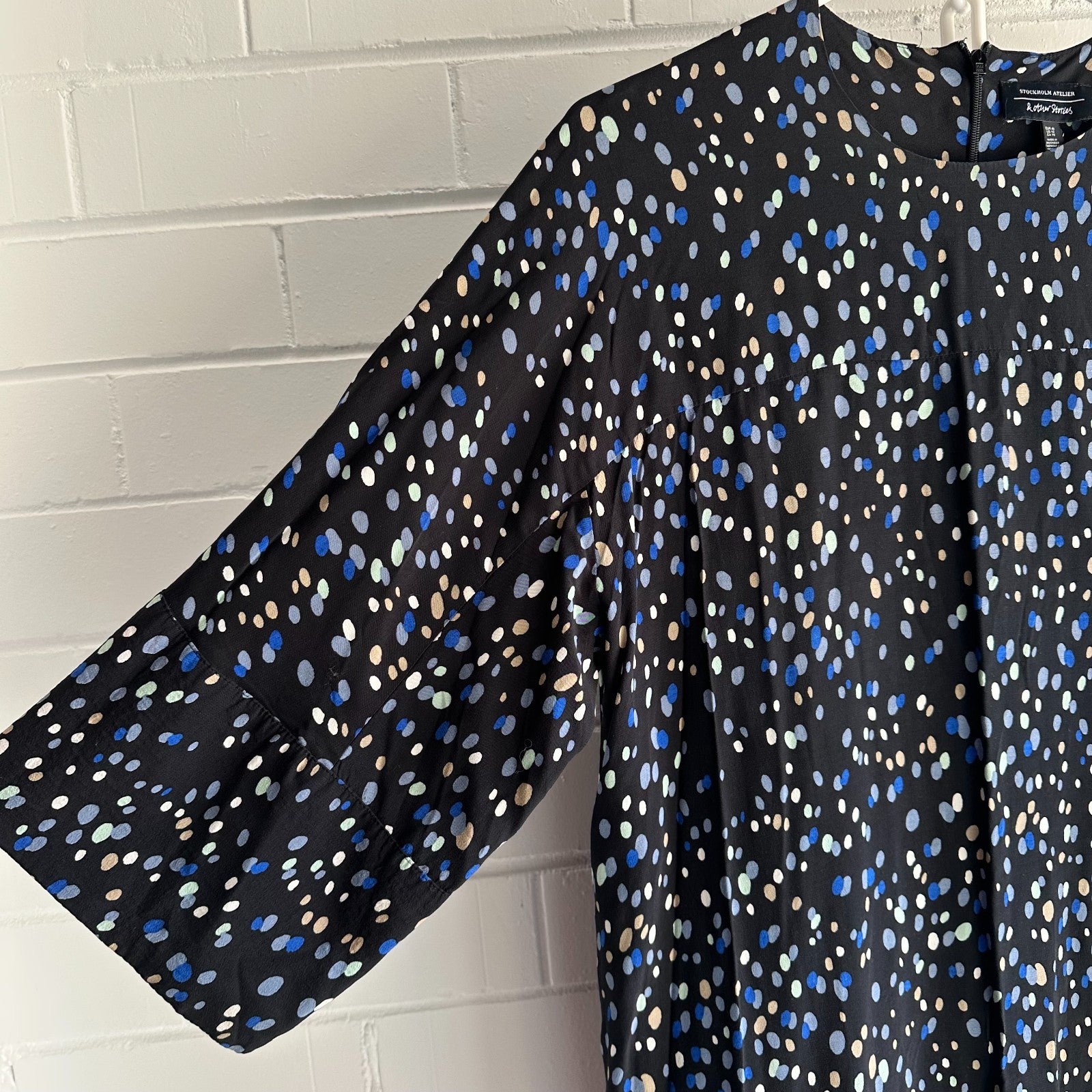 & OTHER STORIES Midi Tunic Dress with tie Size 42 AU14 US10 Black Polka Dot