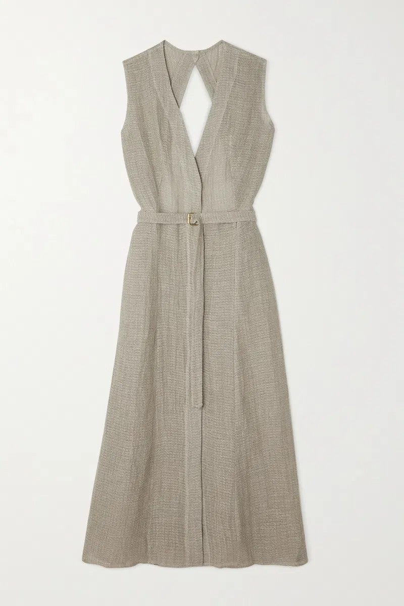 LE KASHA Matruh Open- Back Linen-Gauze midi Dress Size SmallAU8 US4 Organic Flax