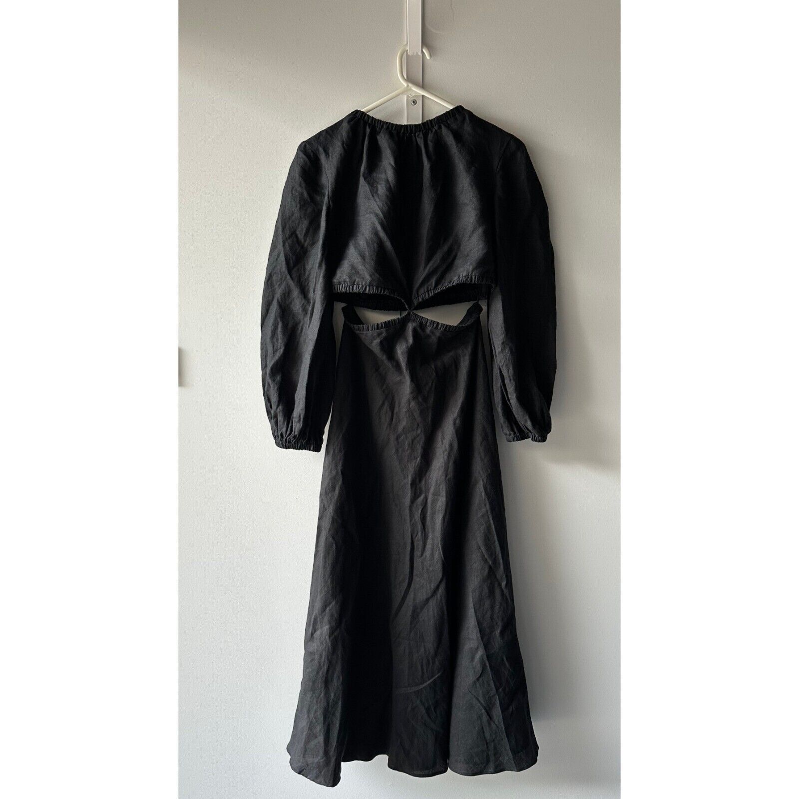 BEC & BRIDGE Madeline Midi Dress Black Linen cutout Sz AU8 US4
