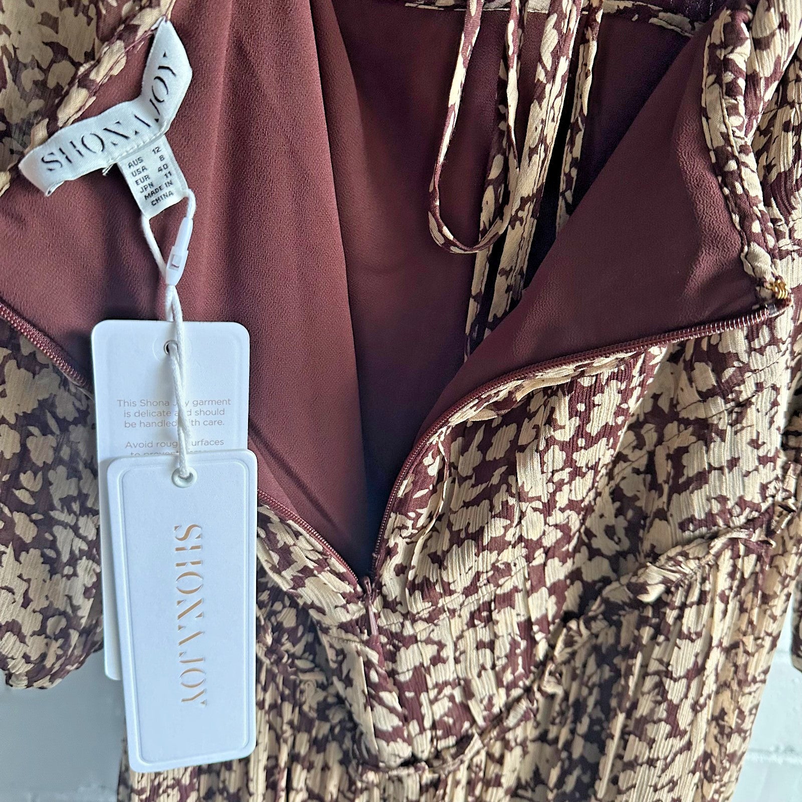 SHONA JOY Valeria cut out Maxi dress AU12 US8 Chocolate Ditzy Boho BNWT