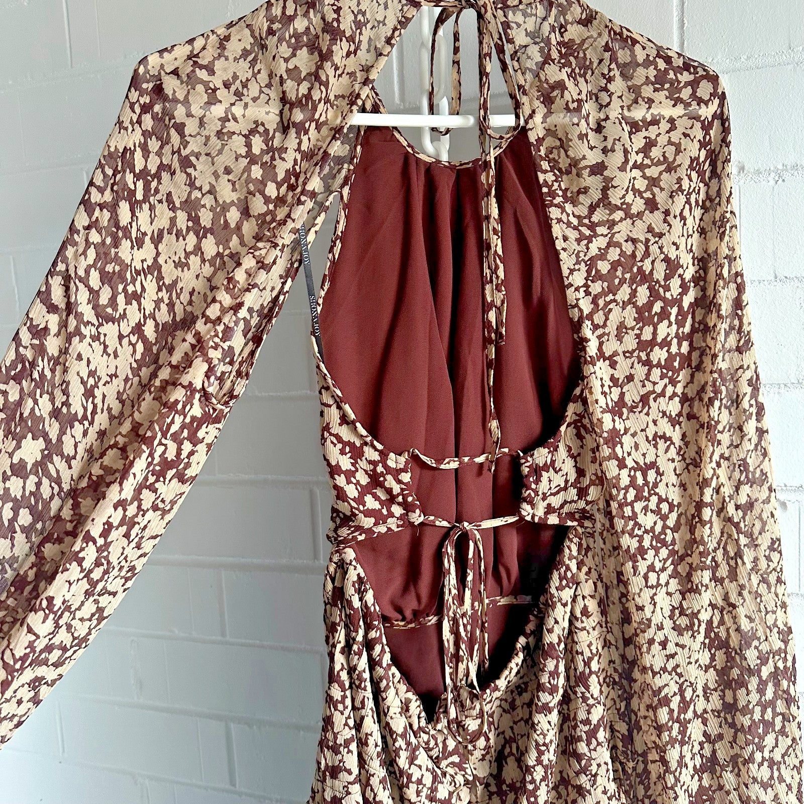 SHONA JOY Valeria cut out Maxi dress AU12 US8 Chocolate Ditzy Boho BNWT
