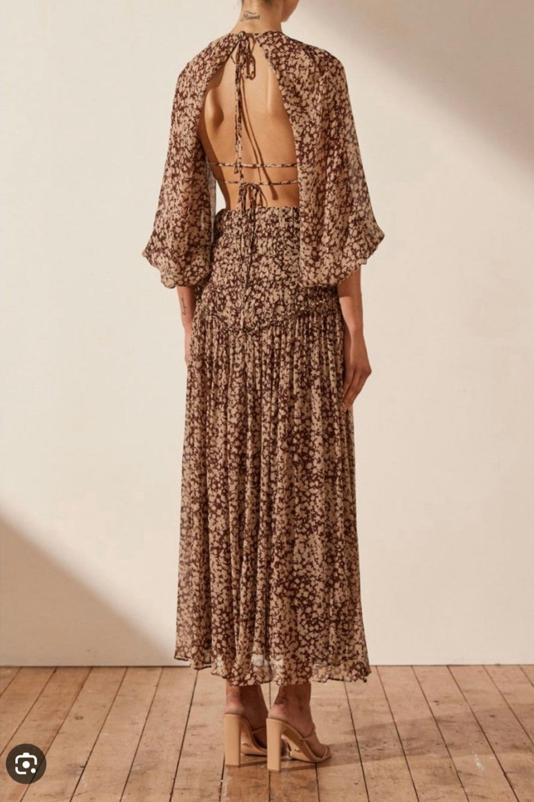SHONA JOY Valeria cut out Maxi dress AU12 US8 Chocolate Ditzy Boho BNWT