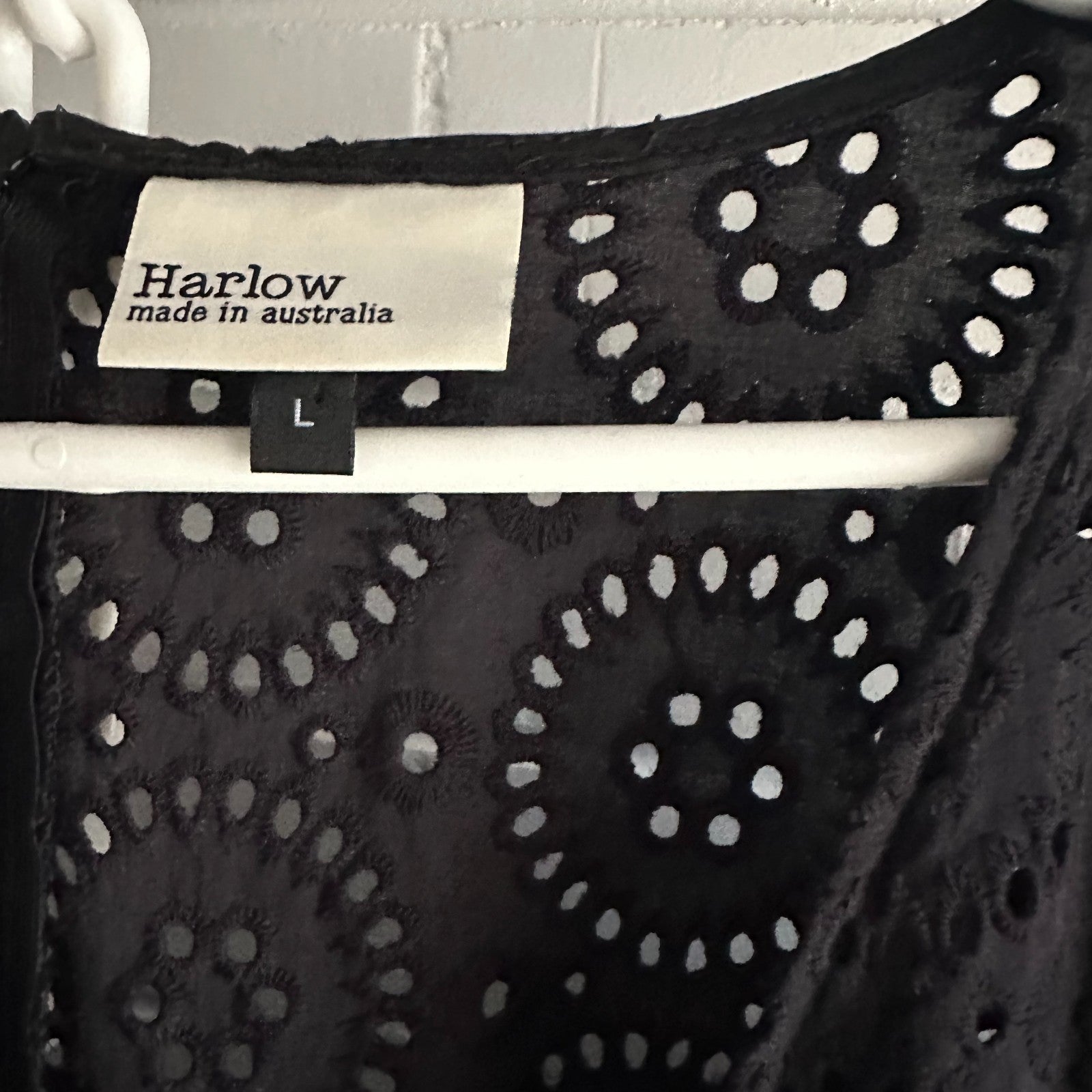 HARLOW Cotton Broderie Anglaise Black Maxi dress Size L PLUS Elastic waist Boho